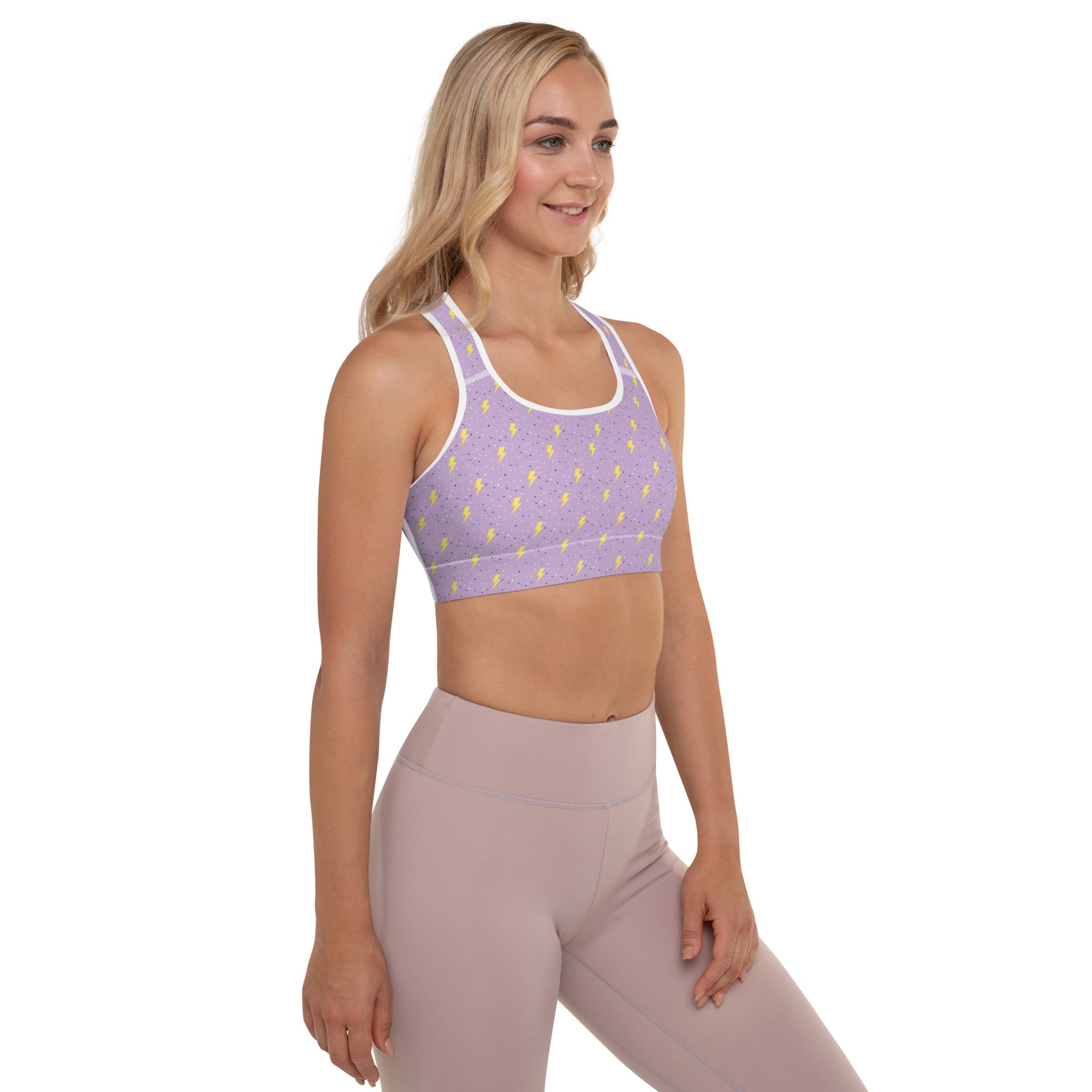 Preppy Lightning Bolts Purple Padded Sports Bra