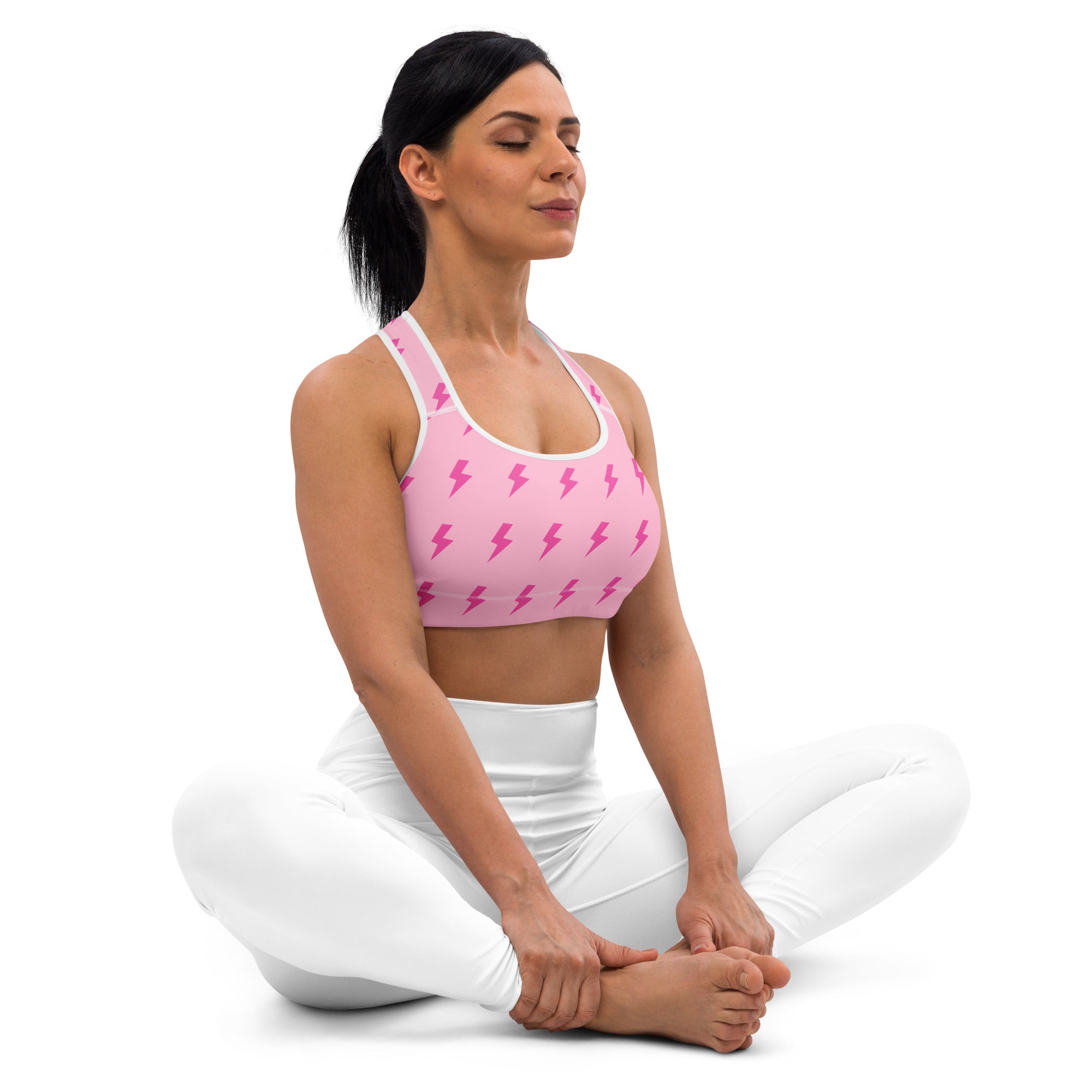 Preppy Pink Lightning Bolts Padded Gym & Sports Bra