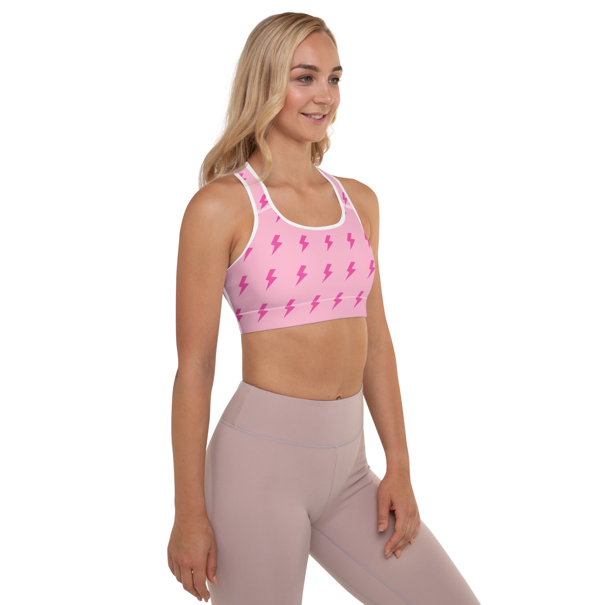 Preppy Pink Lightning Bolts Padded Gym & Sports Bra