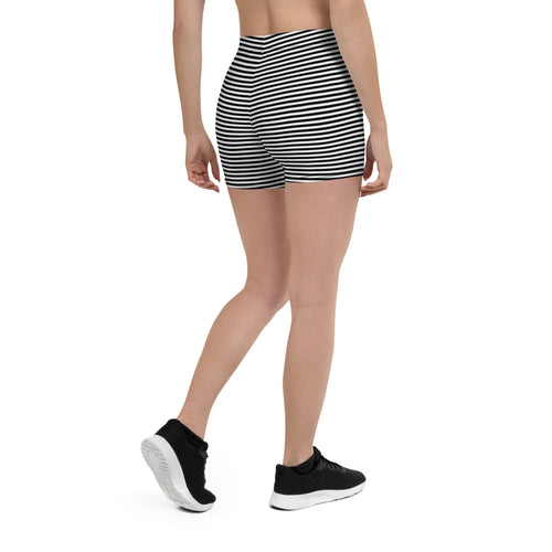 Preppy Black Striped Body Fit Sports Shorts for Women