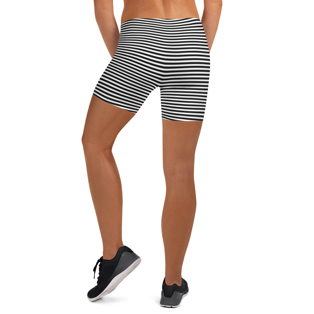 Preppy Black Striped Body Fit Sports Shorts for Women