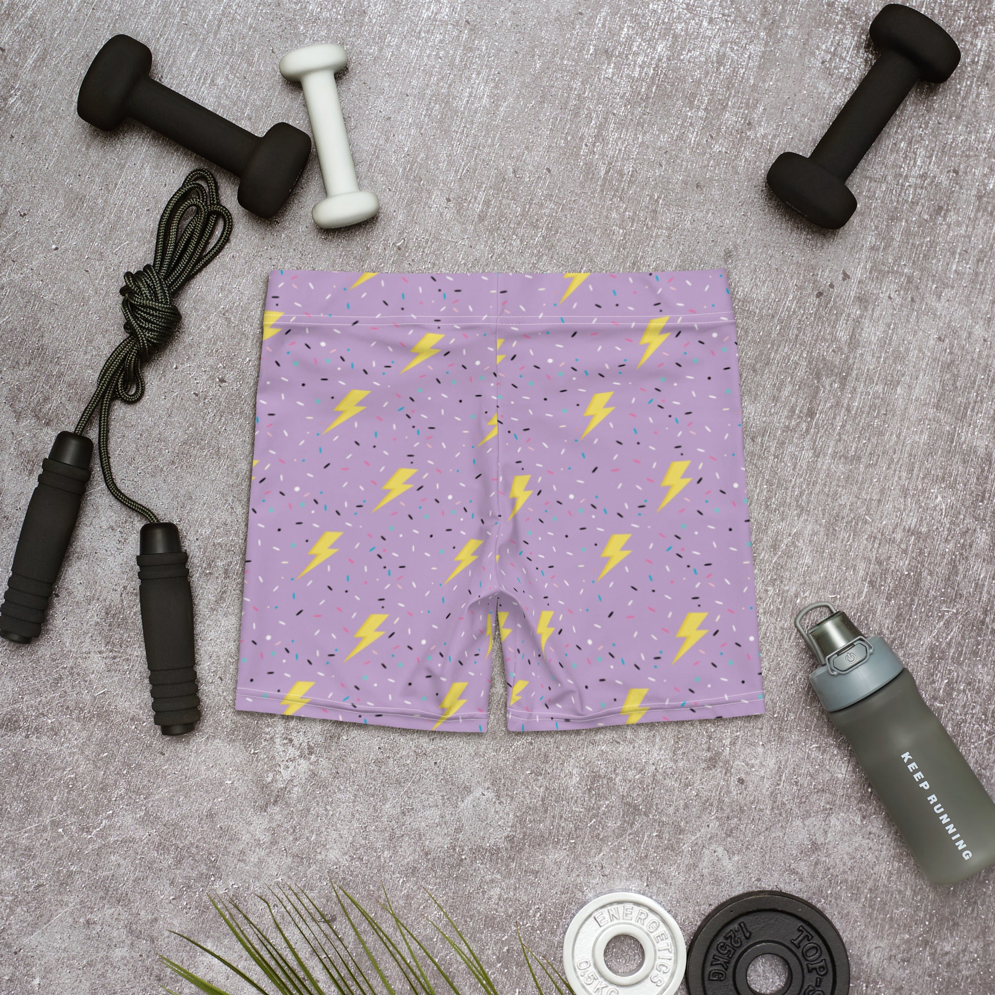 Preppy Lightning Bolts Purple Running Tight Shorts for Women