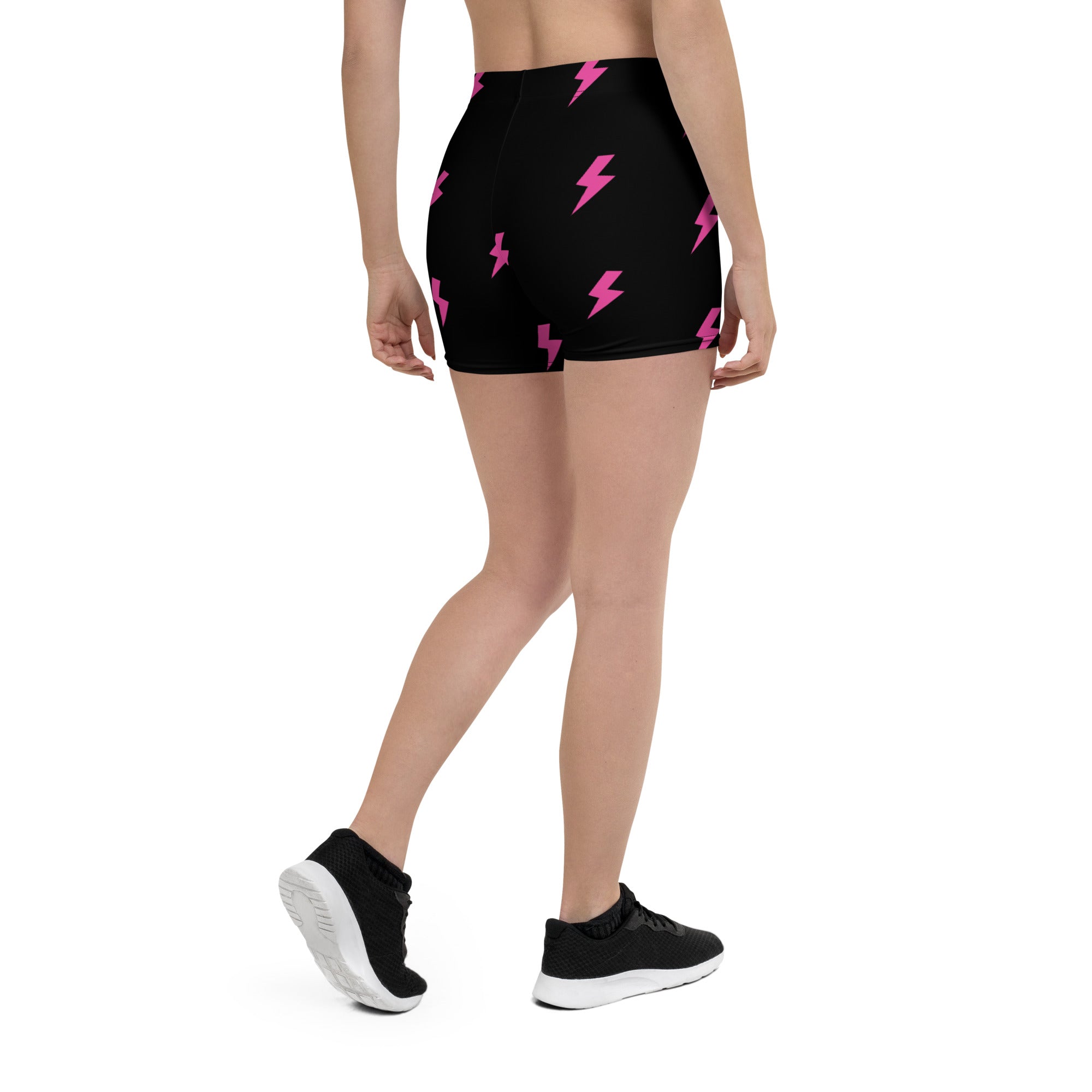 Preppy Pink Lightning Bolts Black Running Tight Shorts for Women