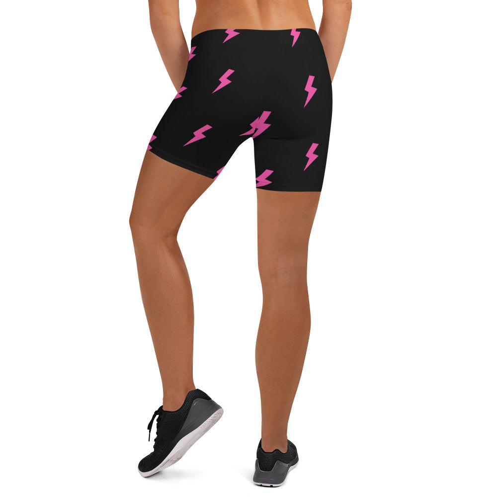 Preppy Pink Lightning Bolts Black Running Tight Shorts for Women