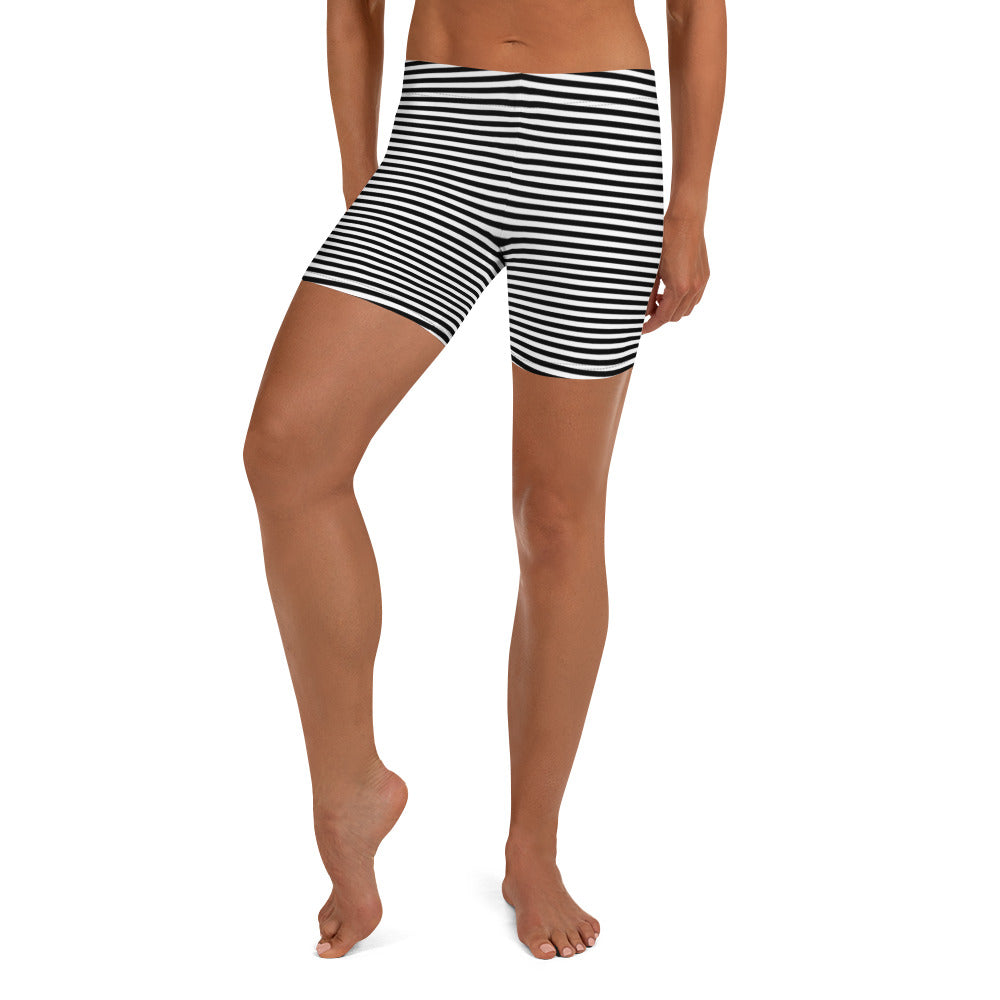 Preppy Black Striped Body Fit Sports Shorts for Women