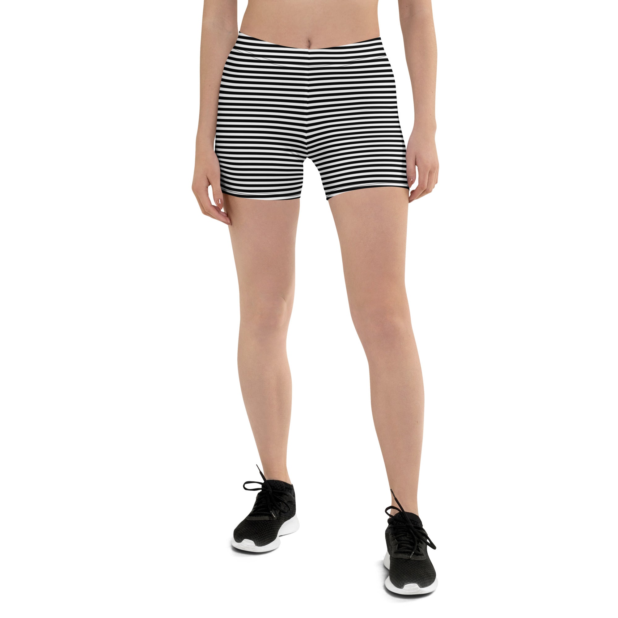 Preppy Black Striped Body Fit Sports Shorts for Women
