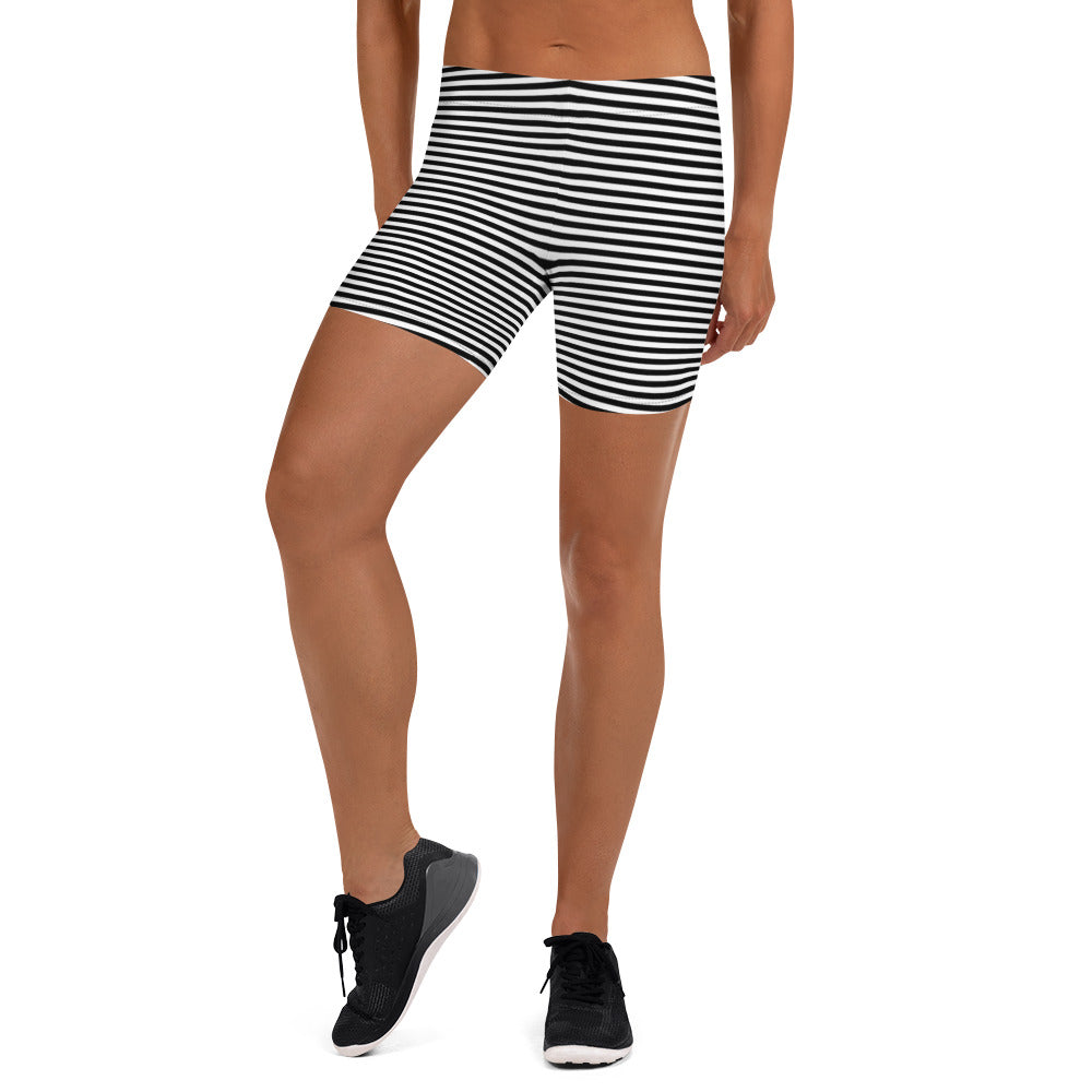Preppy Black Striped Body Fit Sports Shorts for Women