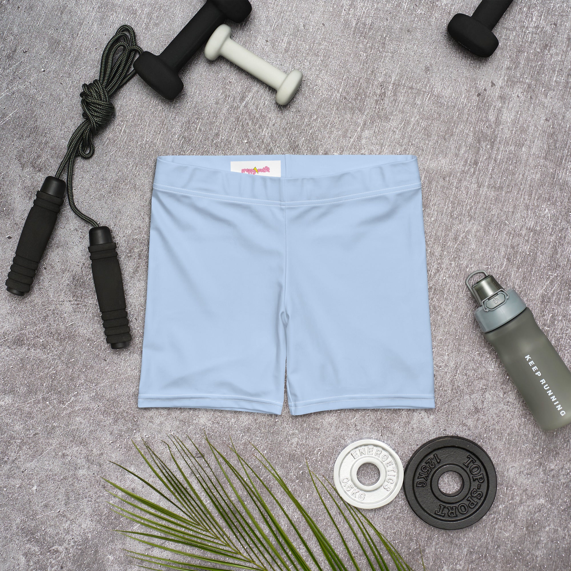 Preppy Plain Baby Blue Tight Shorts for Women