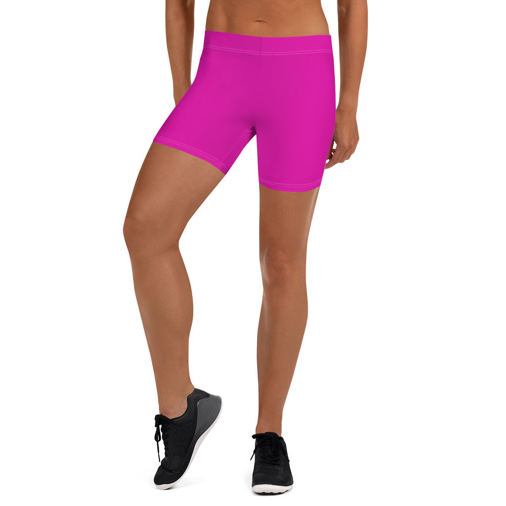 Neon Pink Plain Workout Tight Shorts for Women