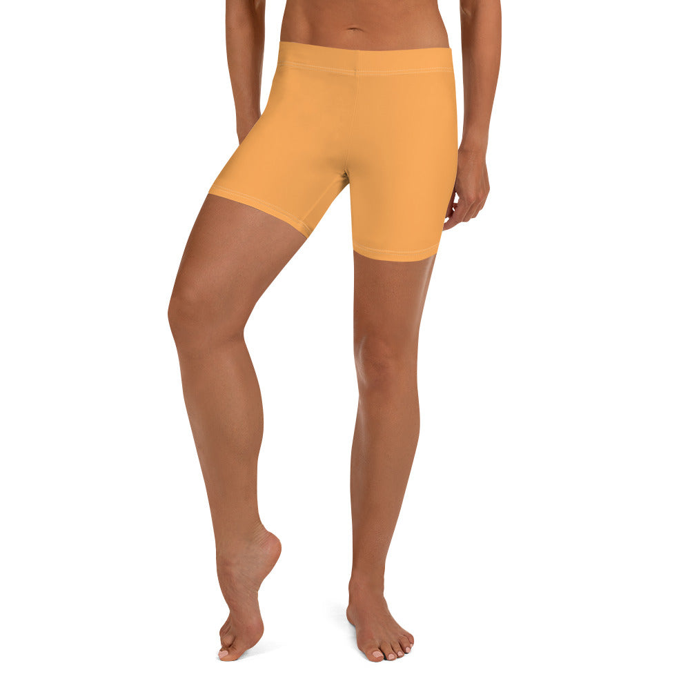 Sporty Orange Plain Gym Workout Tight Shorts for Women