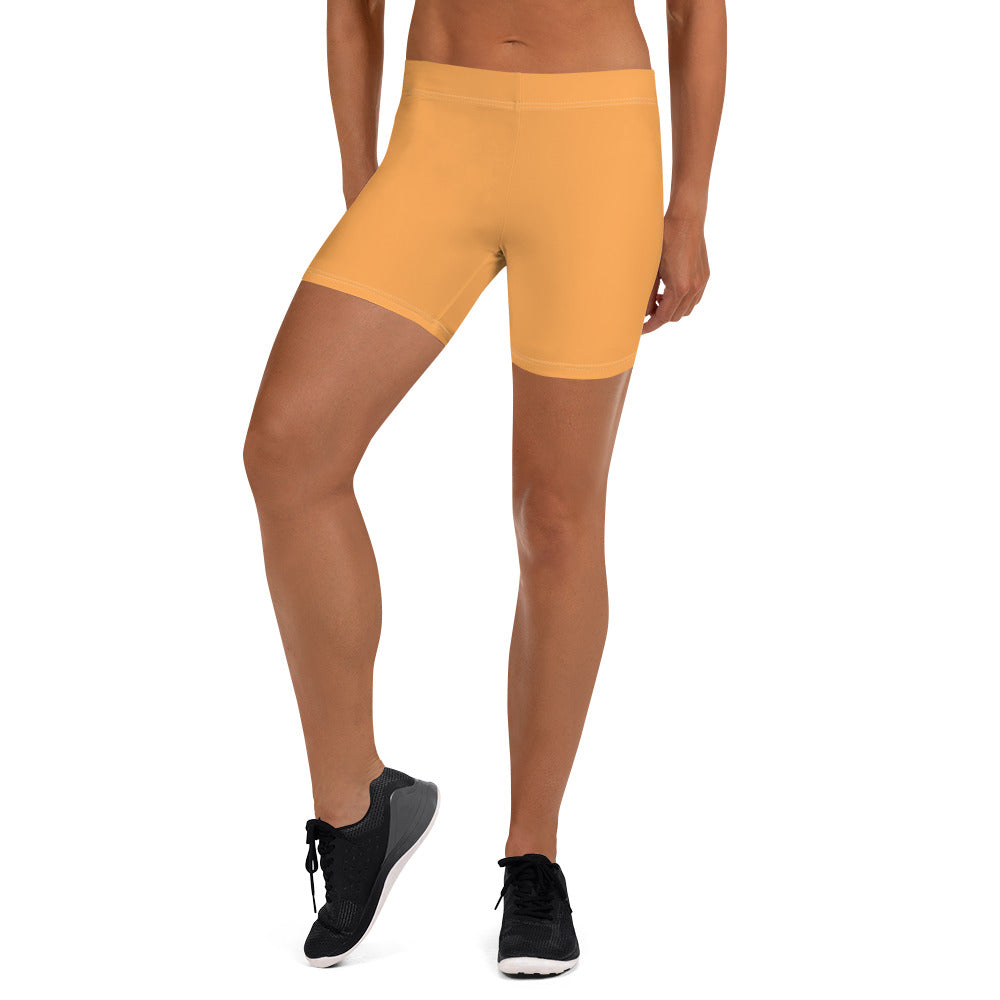 Sporty Orange Plain Gym Workout Tight Shorts for Women