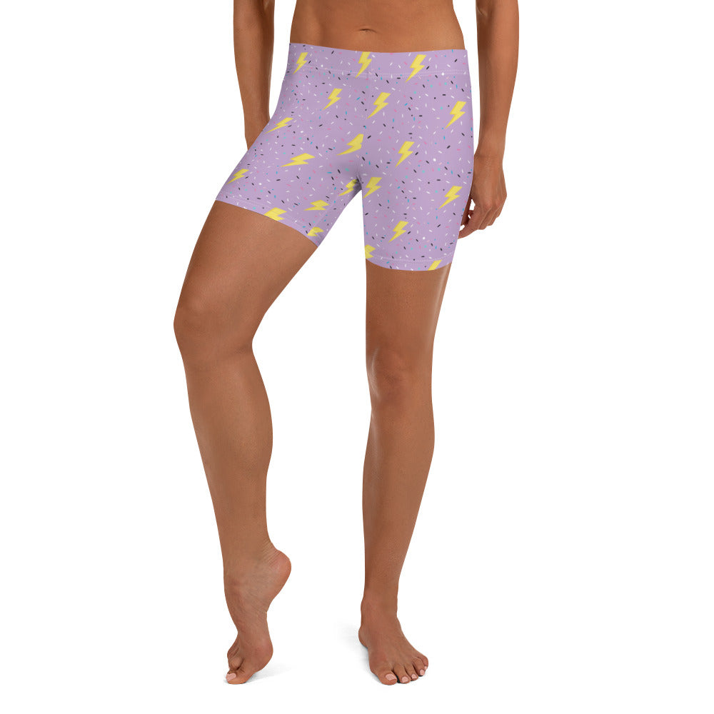 Preppy Lightning Bolts Purple Running Tight Shorts for Women
