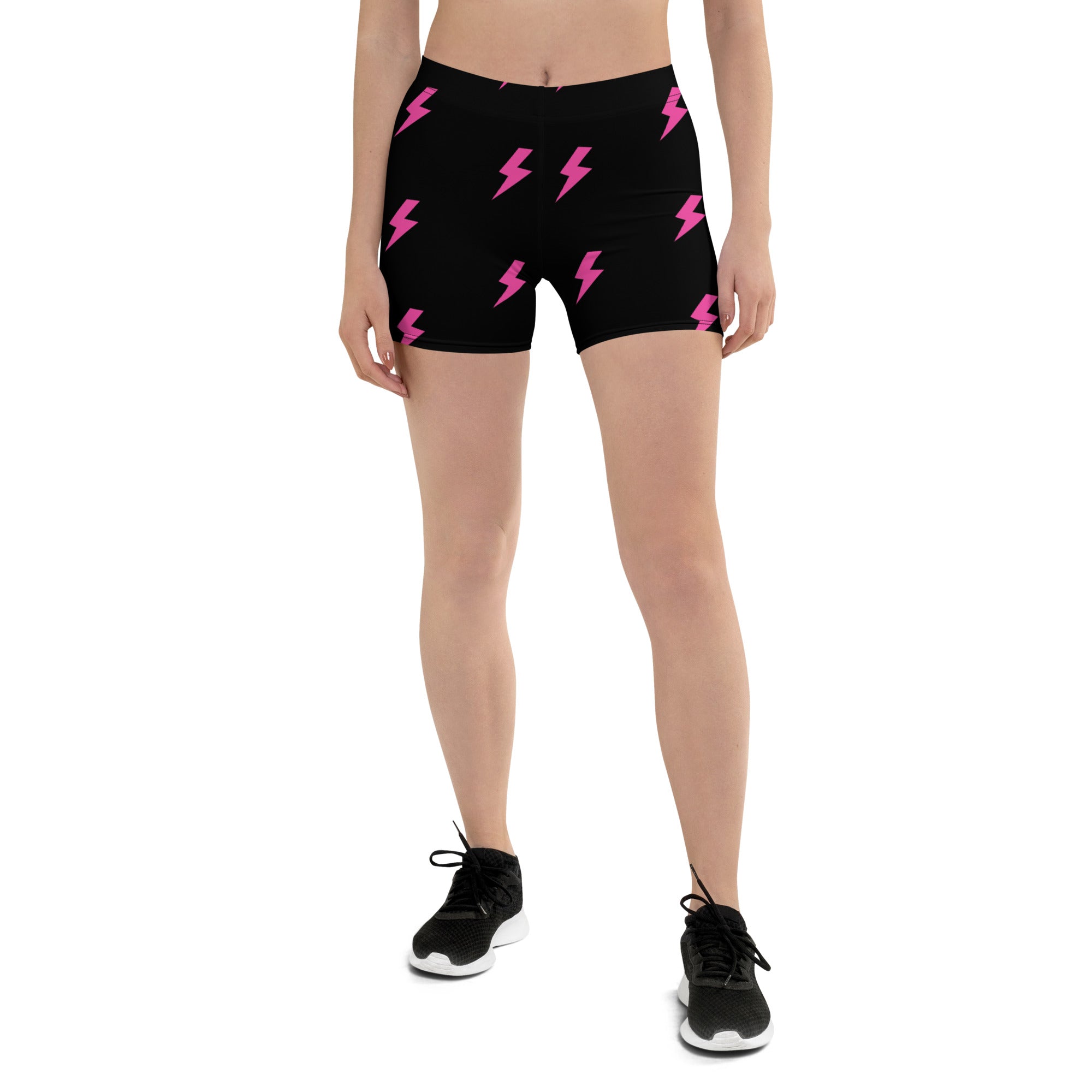 Preppy Pink Lightning Bolts Black Running Tight Shorts for Women