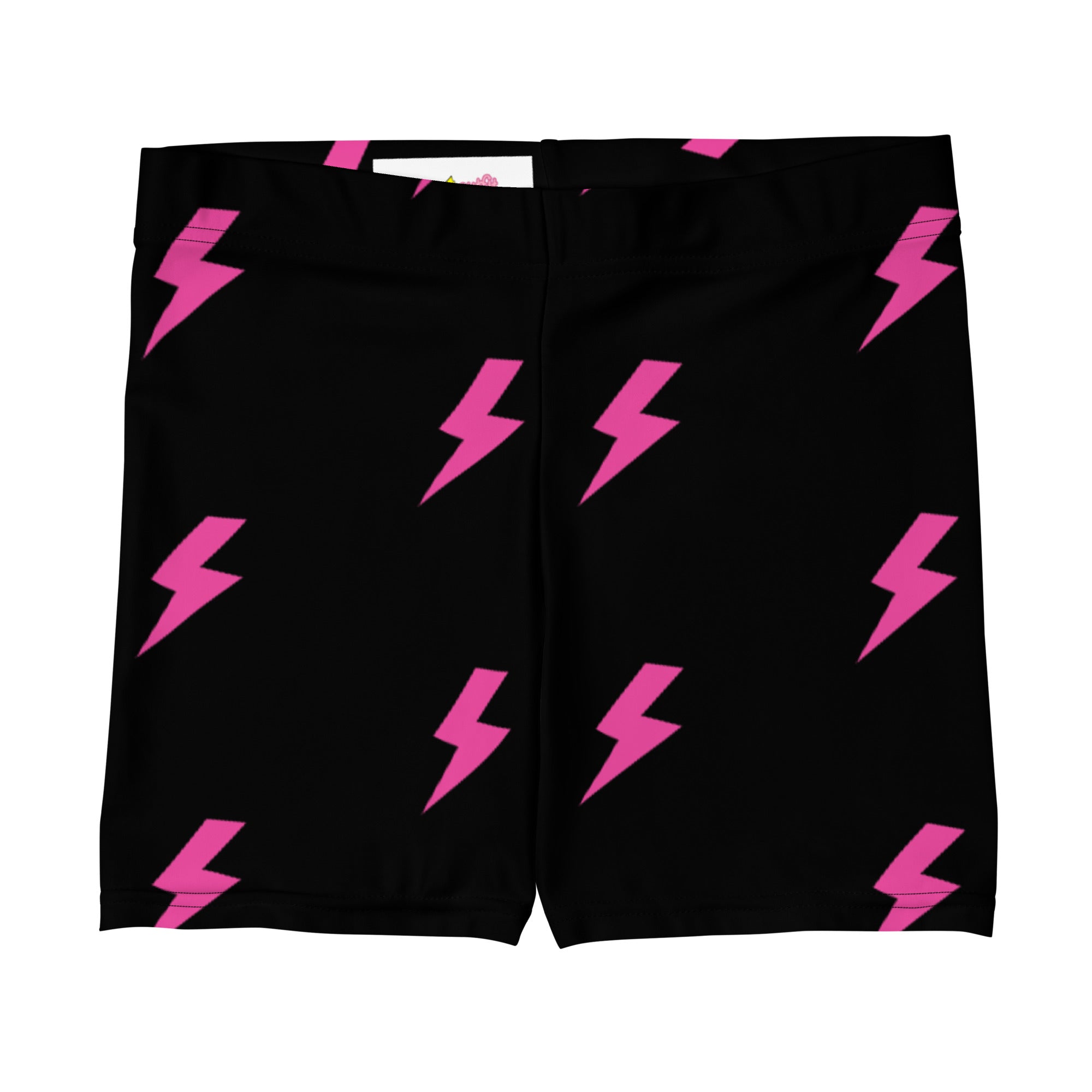 Preppy Pink Lightning Bolts Black Running Tight Shorts for Women