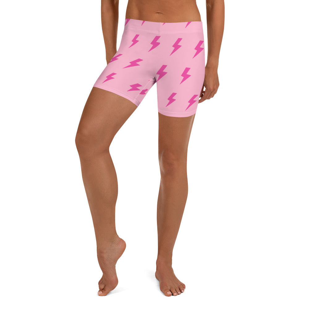 Preppy Pink Lightning Bolts Running Tight Shorts for Women
