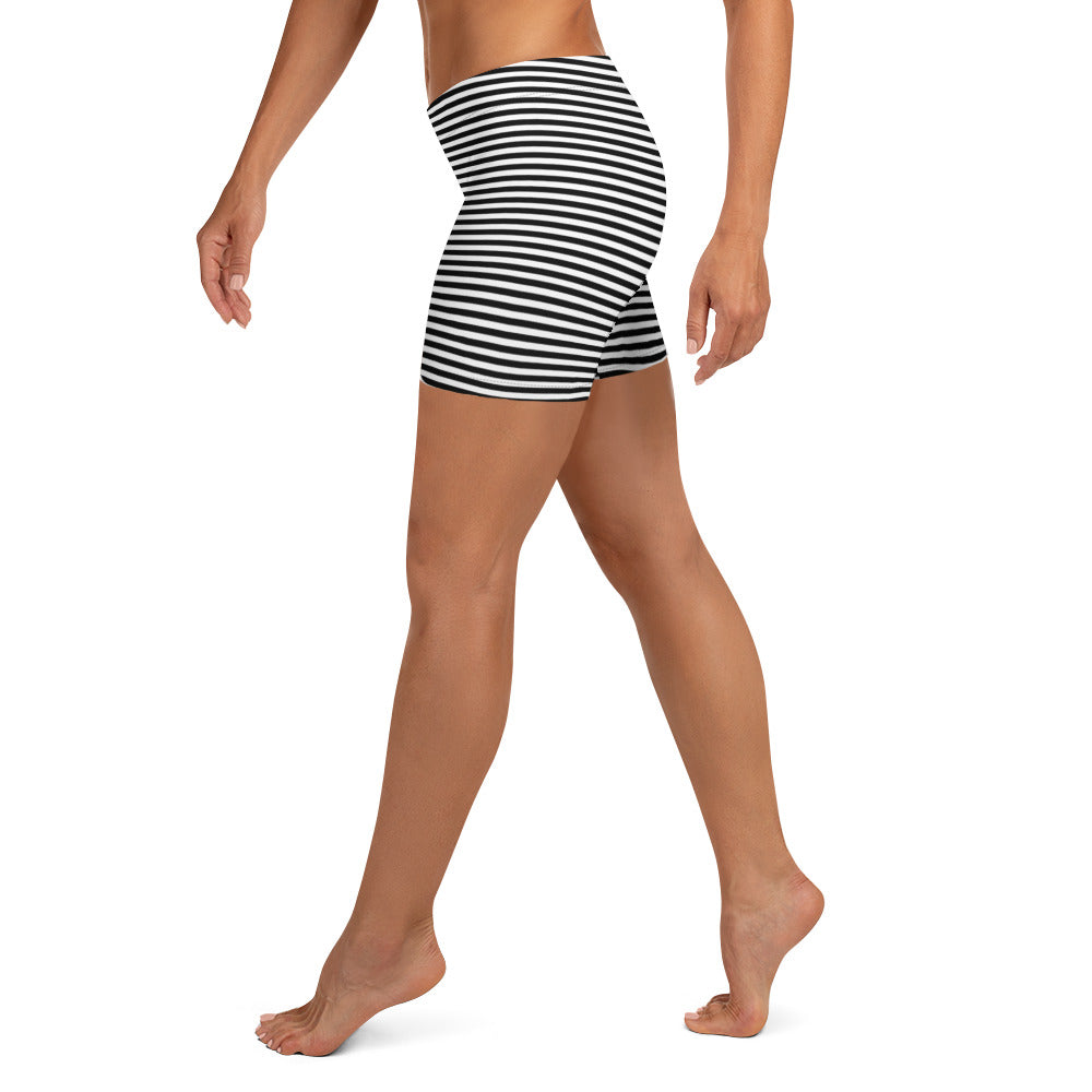Preppy Black Striped Body Fit Sports Shorts for Women