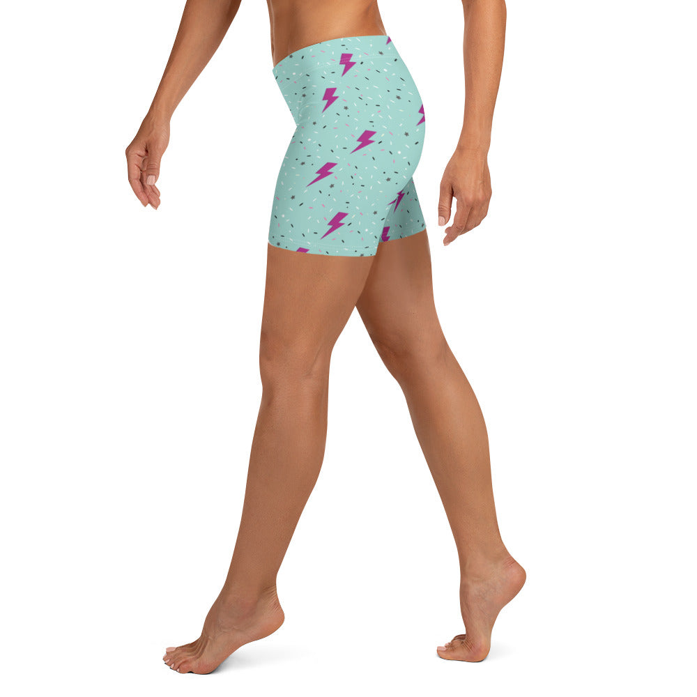 Preppy Green Lightning Bolts Running Tight Shorts for Women