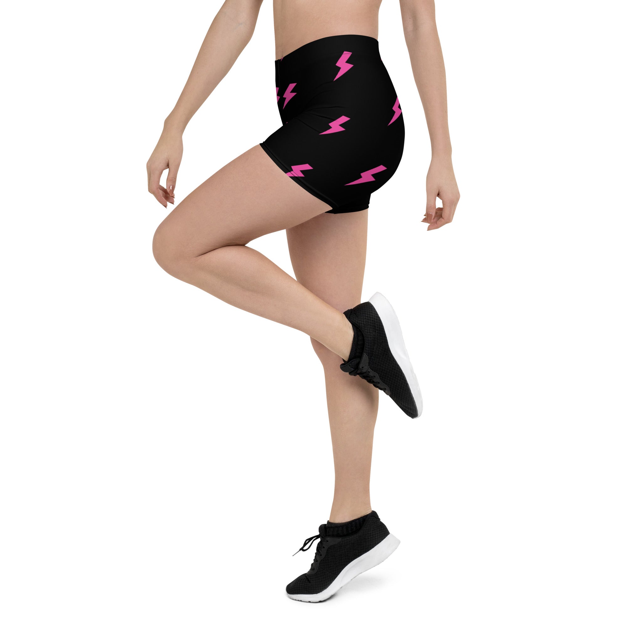 Preppy Pink Lightning Bolts Black Running Tight Shorts for Women