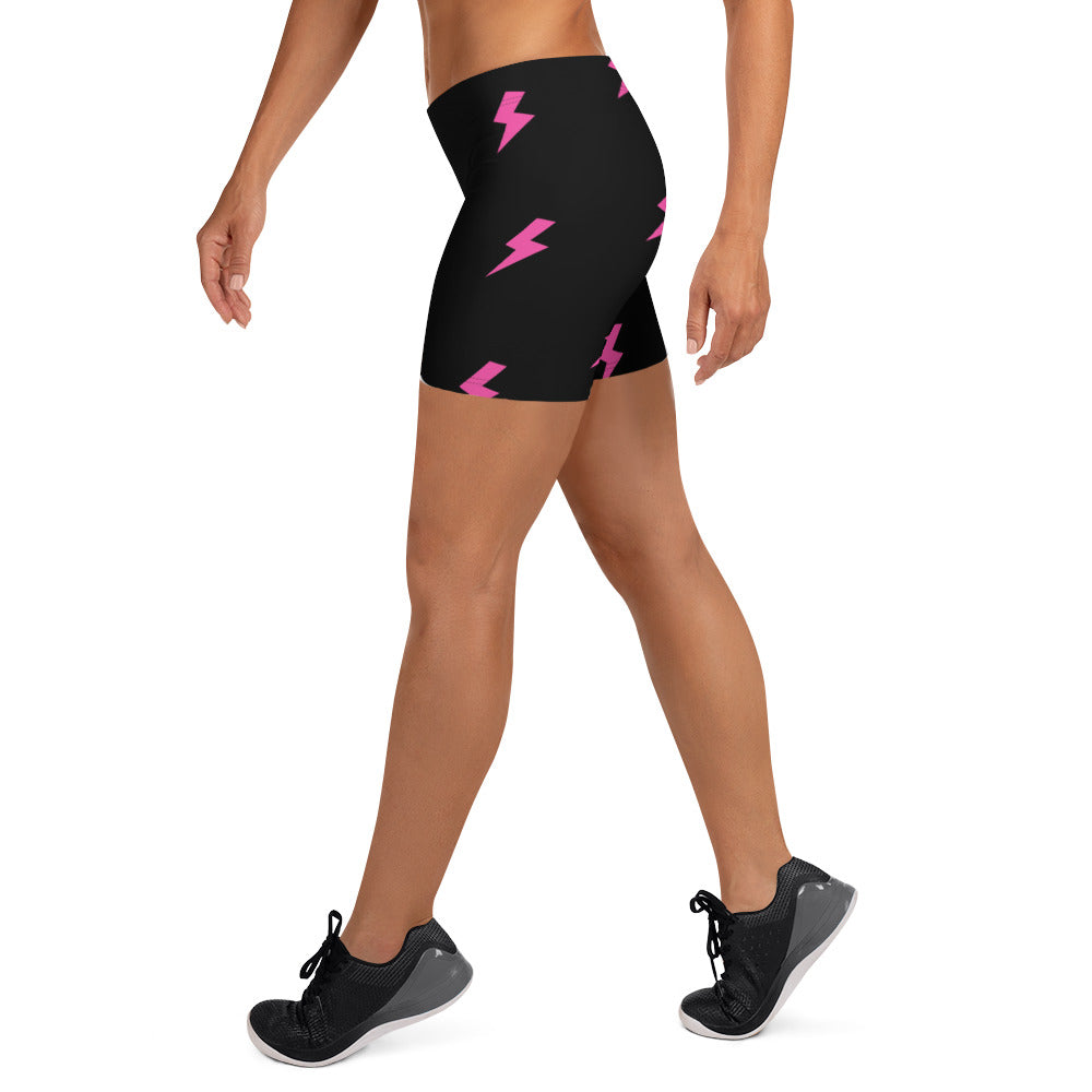 Preppy Pink Lightning Bolts Black Running Tight Shorts for Women