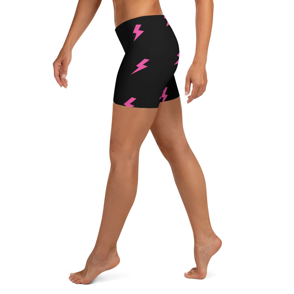 Preppy Pink Lightning Bolts Black Running Tight Shorts for Women