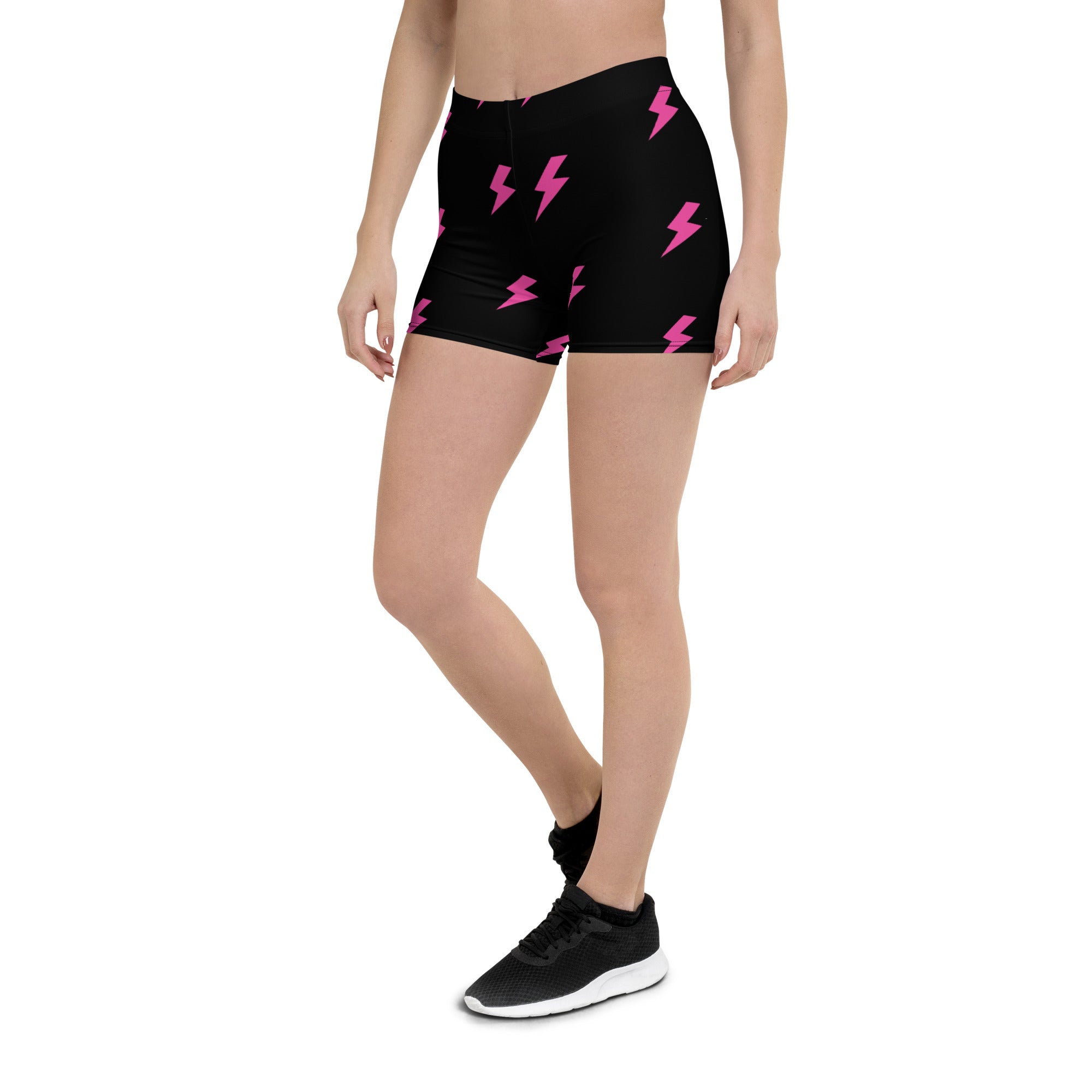 Preppy Pink Lightning Bolts Black Running Tight Shorts for Women
