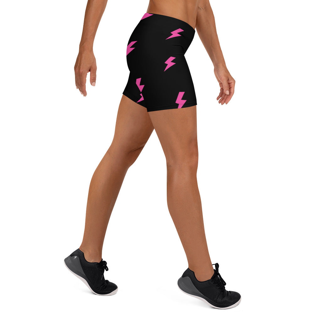 Preppy Pink Lightning Bolts Black Running Tight Shorts for Women