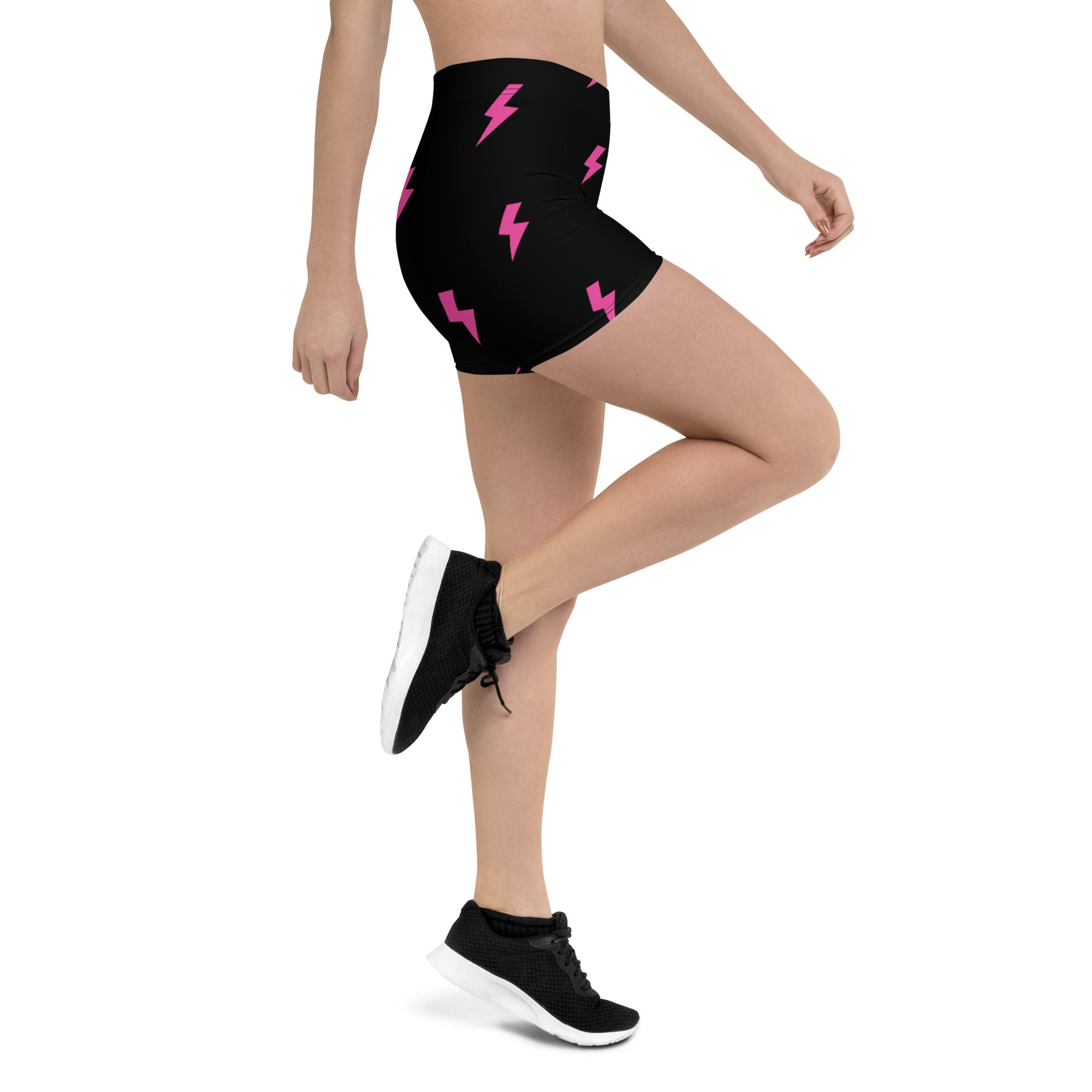 Preppy Pink Lightning Bolts Black Running Tight Shorts for Women