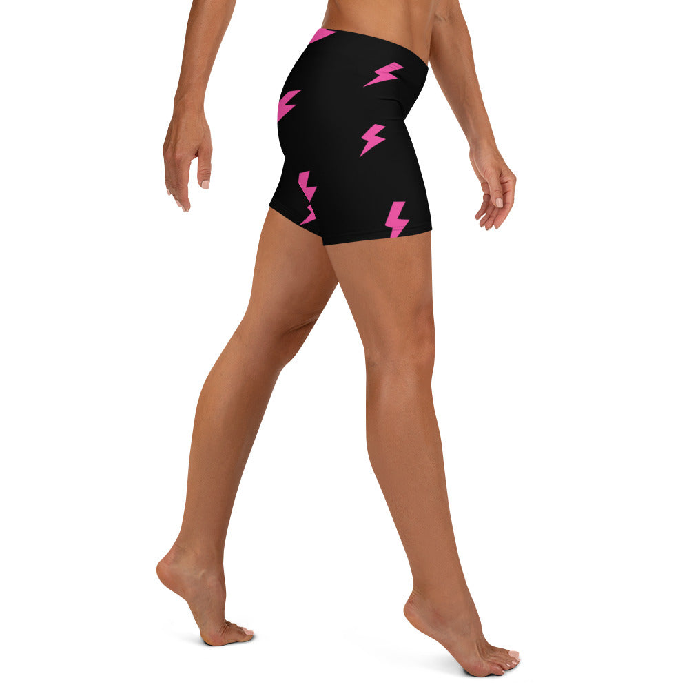 Preppy Pink Lightning Bolts Black Running Tight Shorts for Women