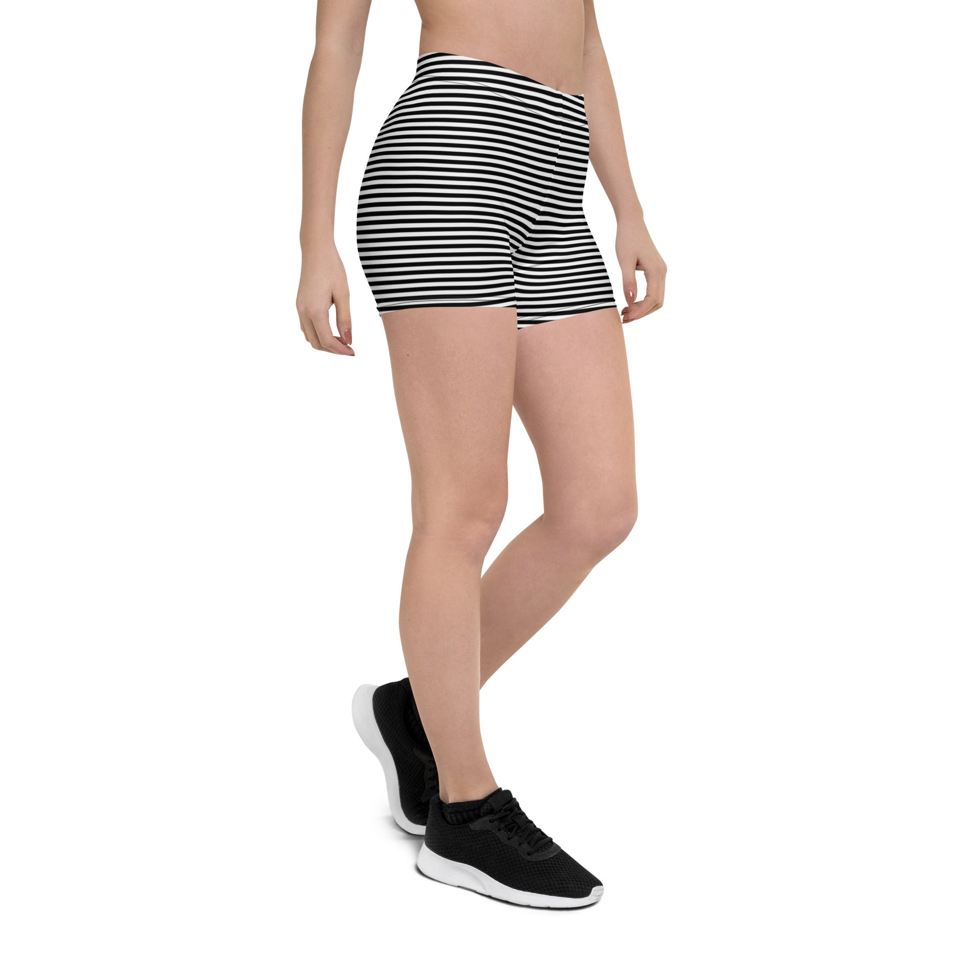 Preppy Black Striped Body Fit Sports Shorts for Women