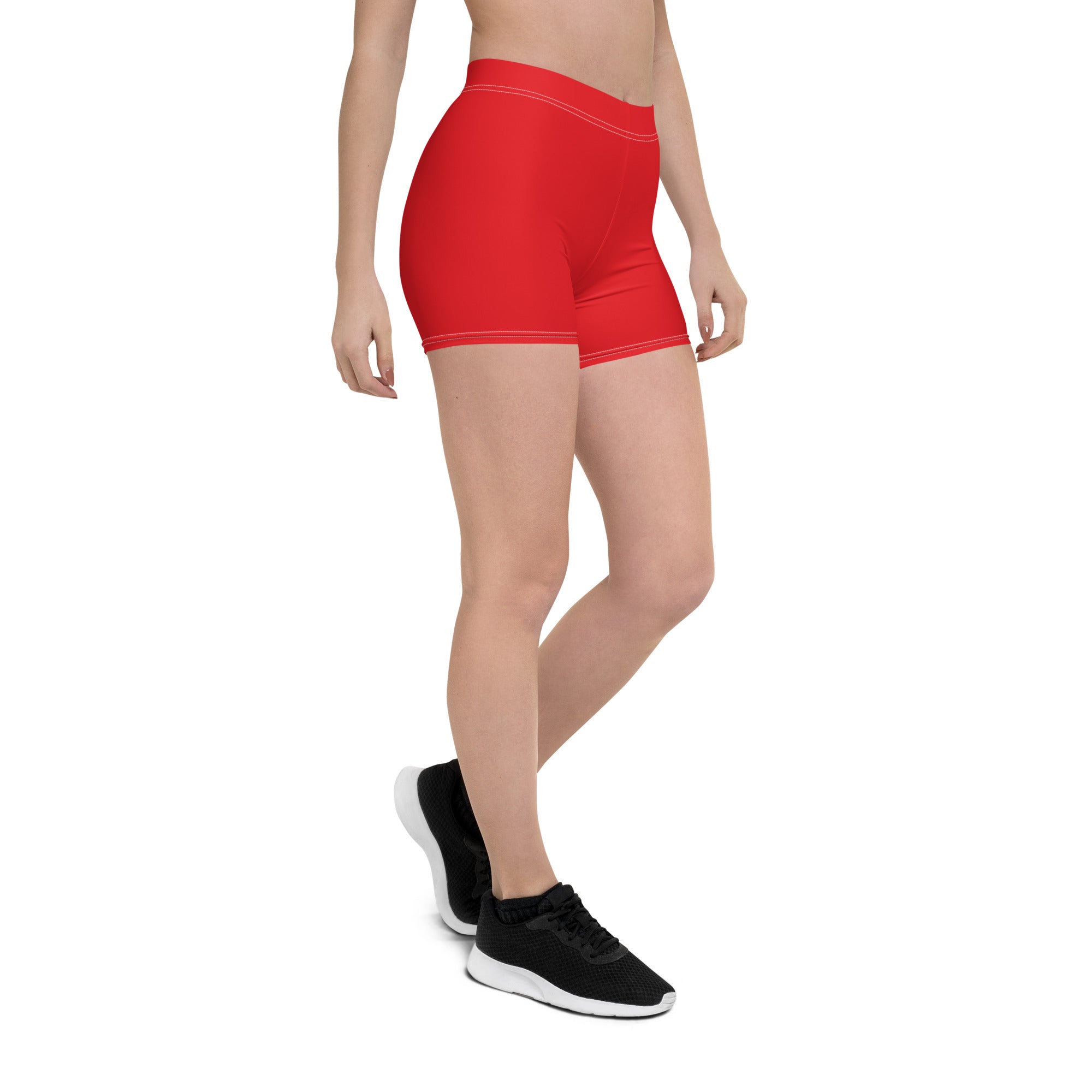 Athletic Red Plain Gym Workout Tight Shorts for Women