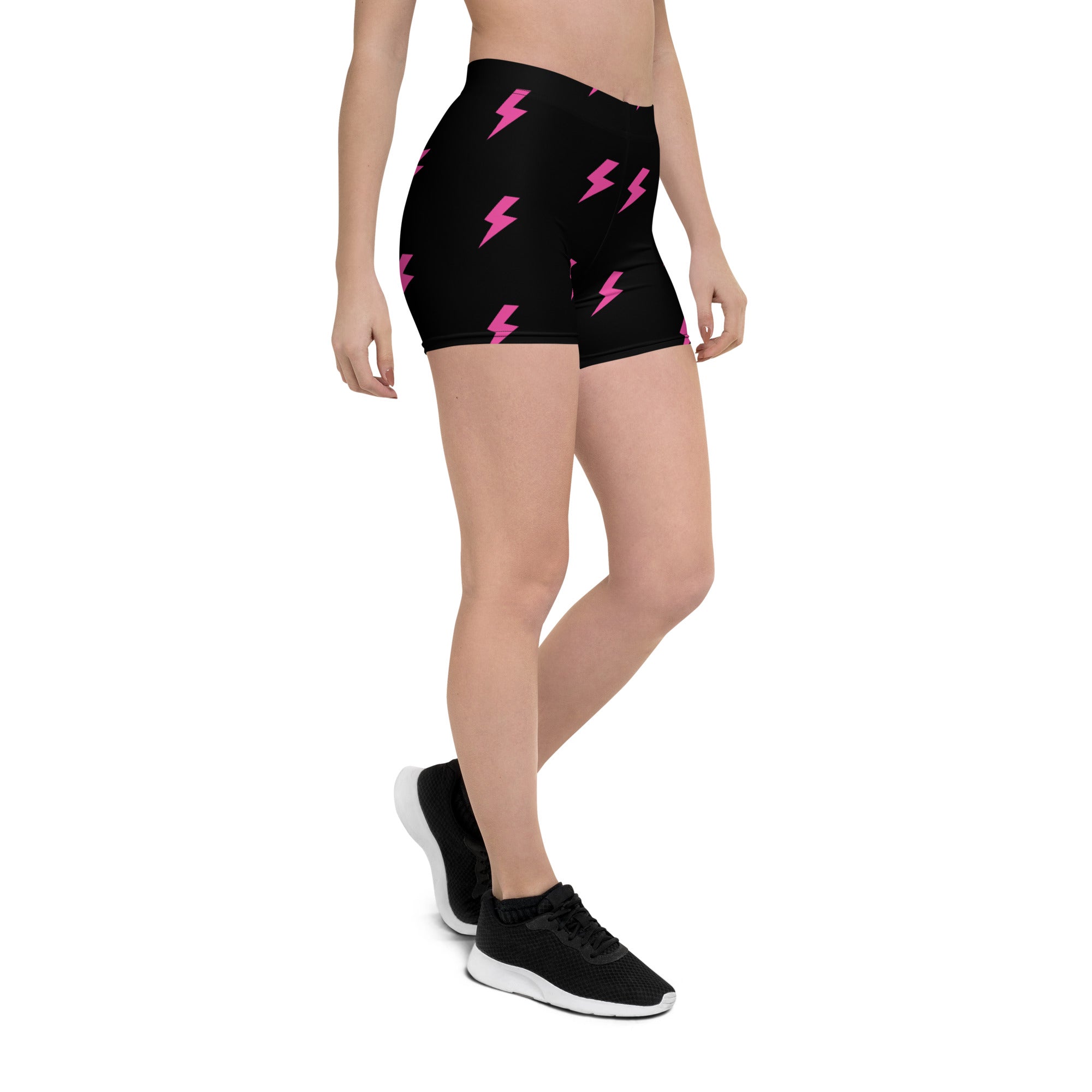 Preppy Pink Lightning Bolts Black Running Tight Shorts for Women