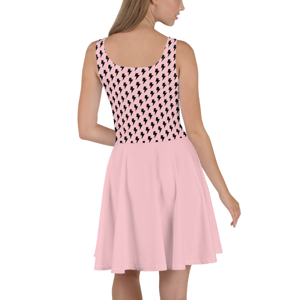 Preppy Pink Bolt Print Skater Dress