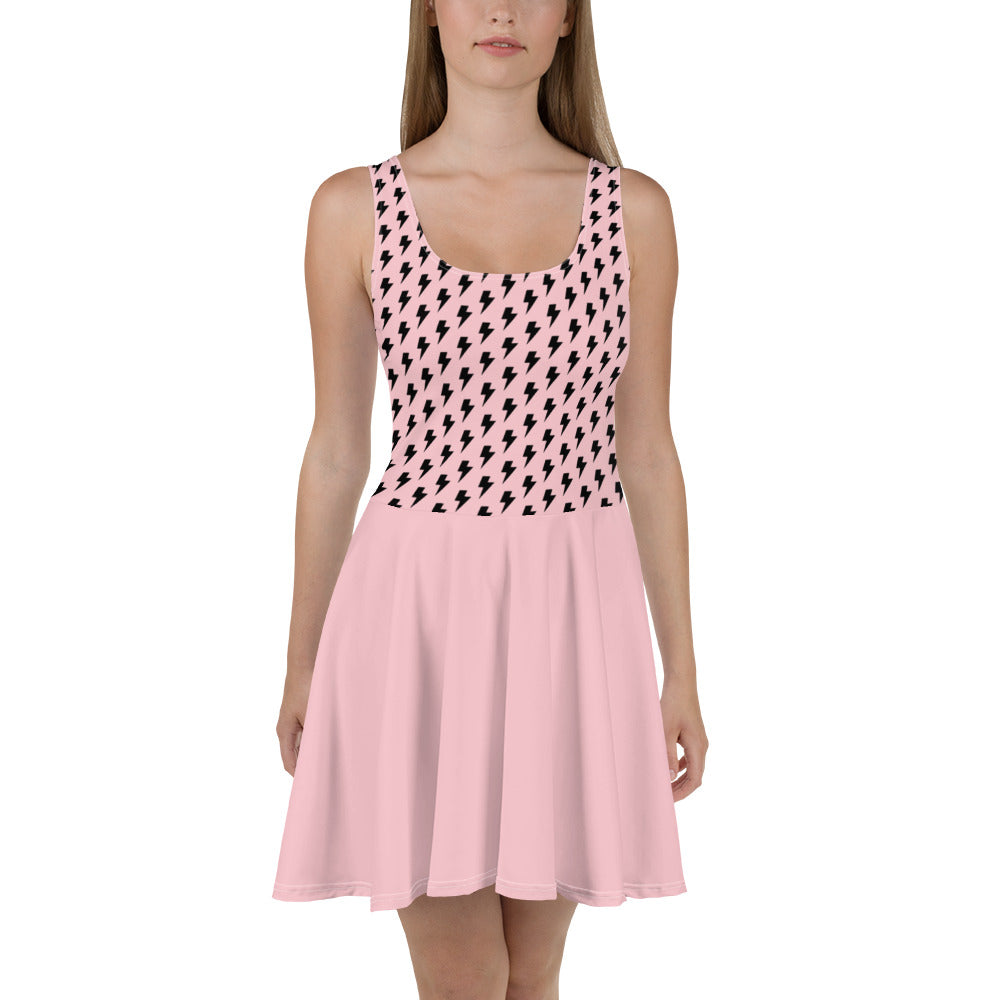 Preppy Pink Bolt Print Skater Dress