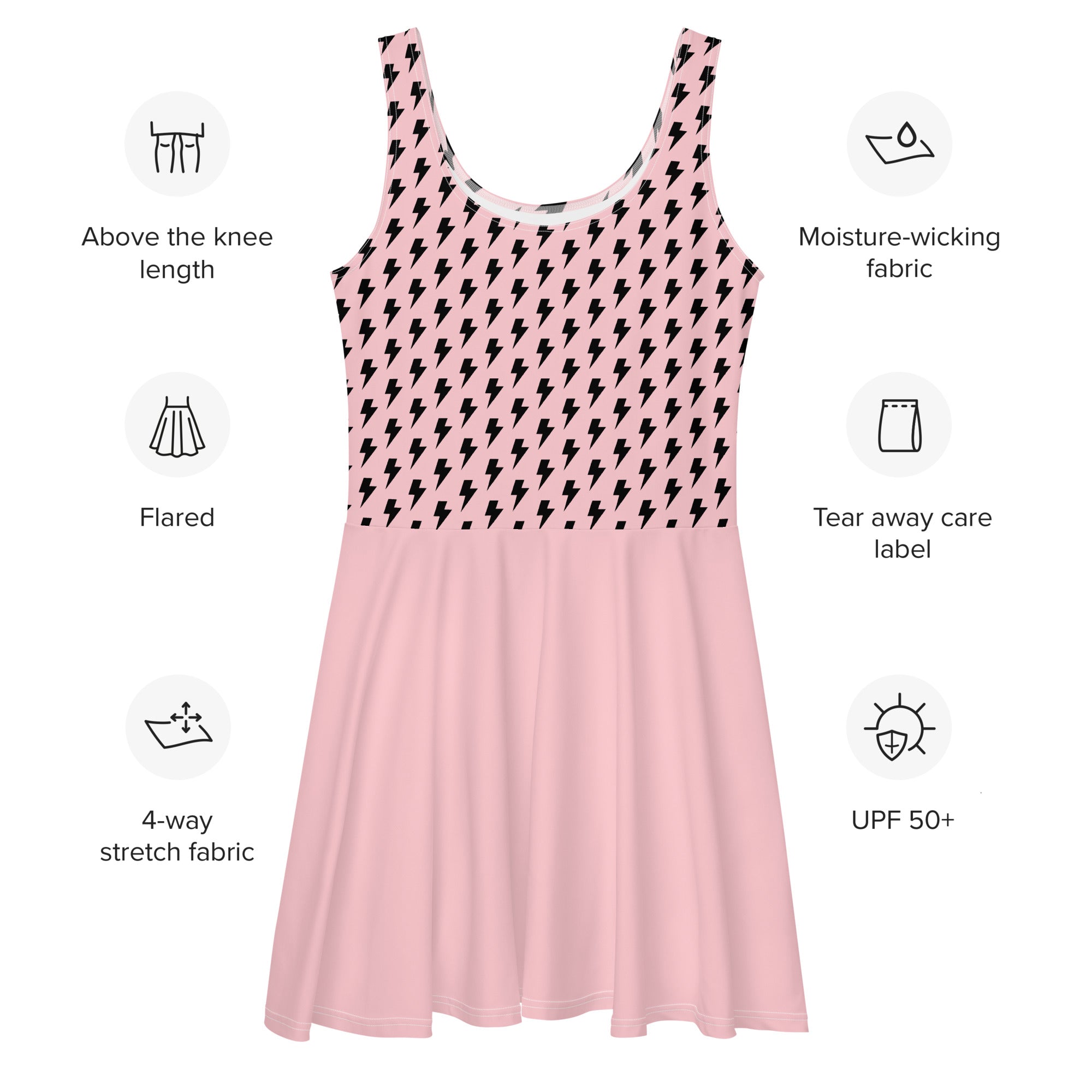 Preppy Pink Bolt Print Skater Dress