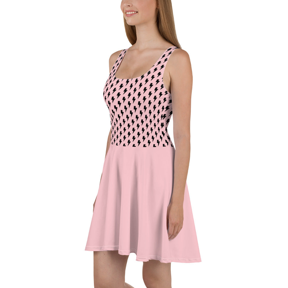 Preppy Pink Bolt Print Skater Dress