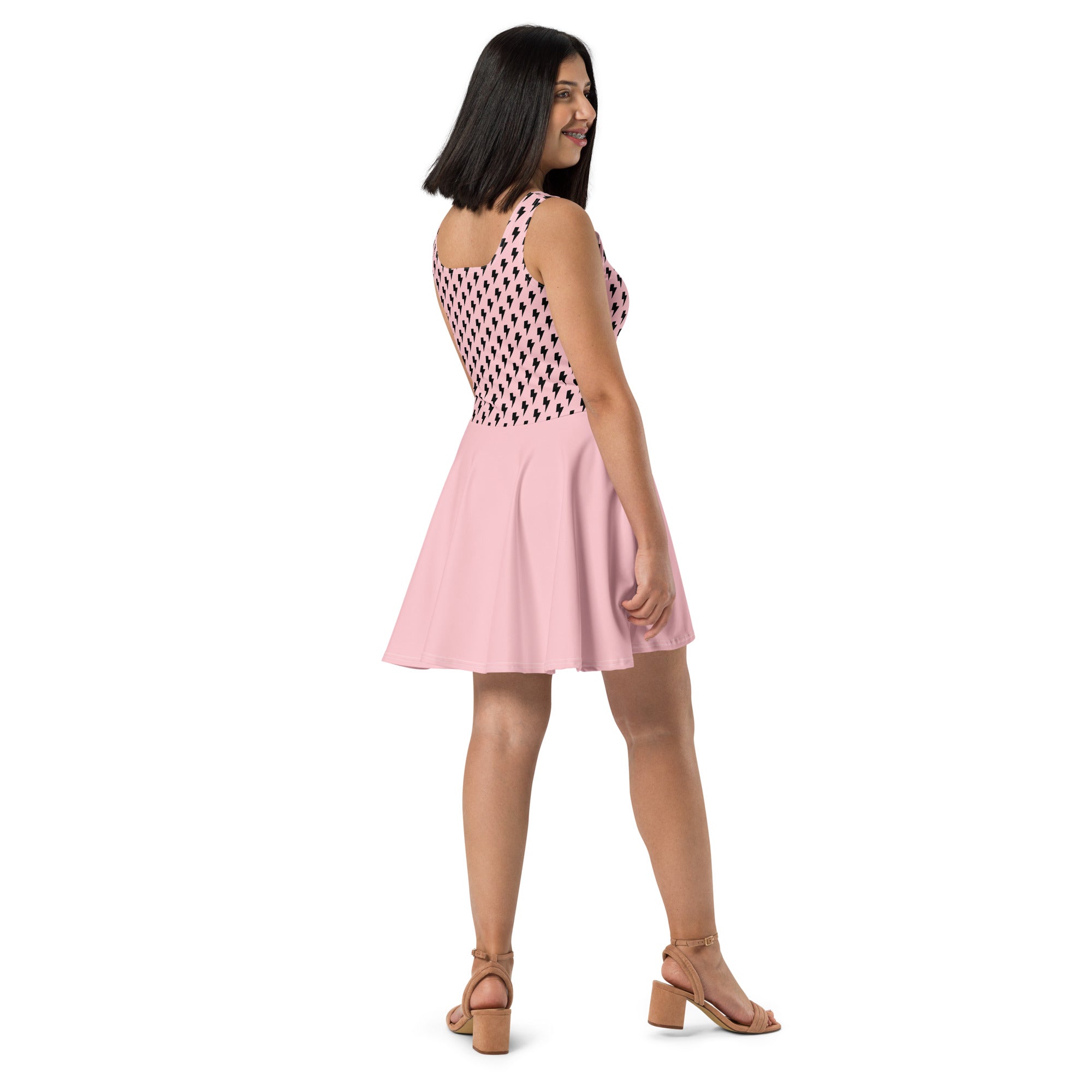 Preppy Pink Bolt Print Skater Dress
