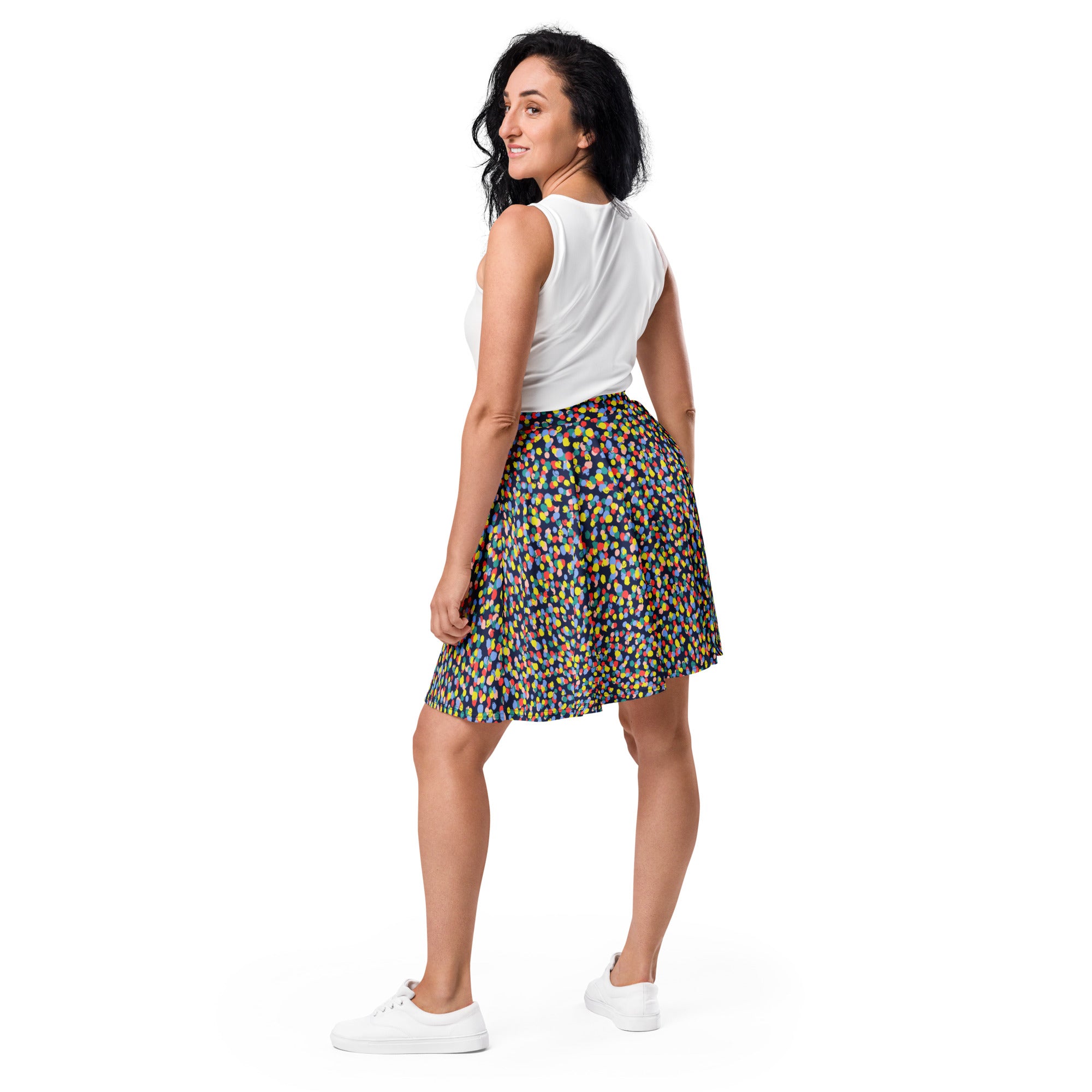 Preppy Multi Colored Circle Black Skate Skirt