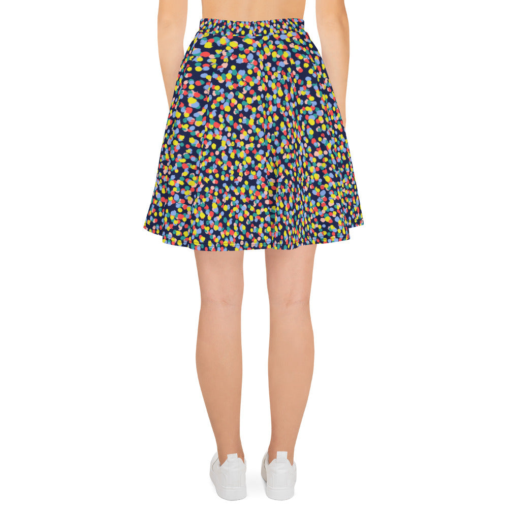 Preppy Multi Colored Circle Black Skate Skirt