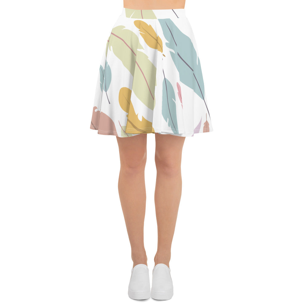 Preppy Feather-Print Skater Mini Skirt