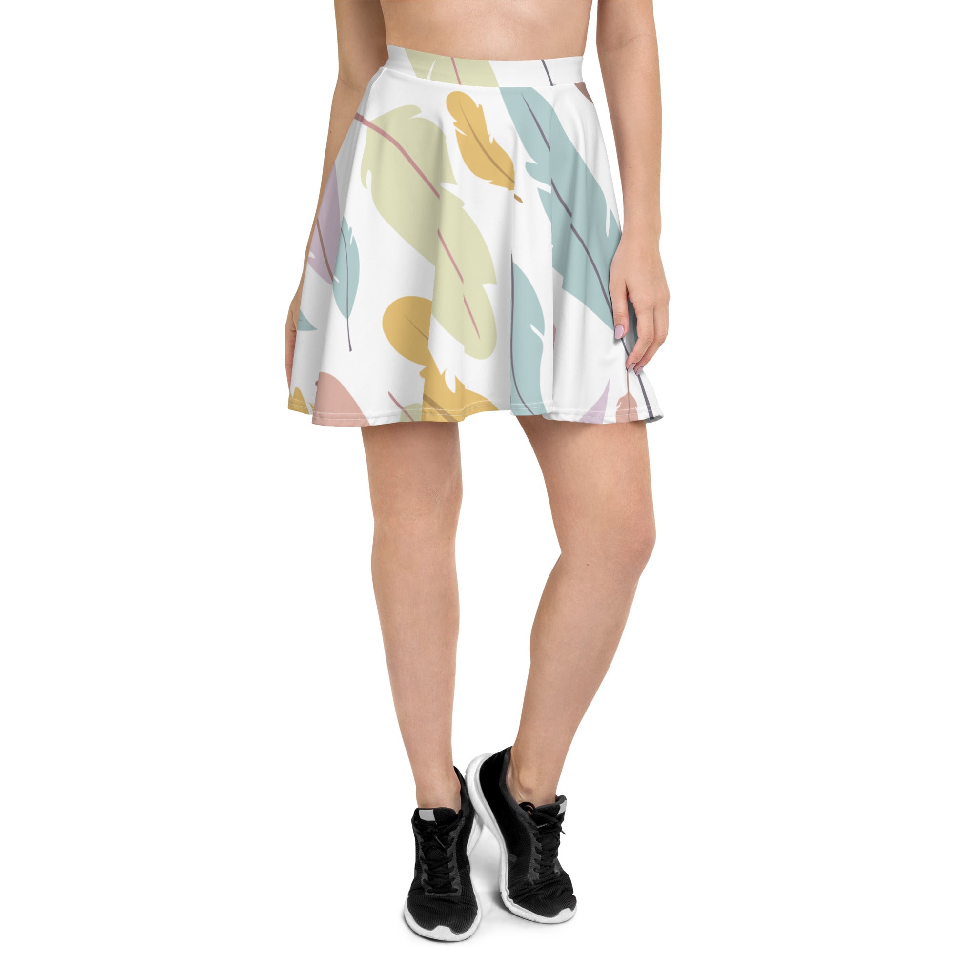 Preppy Feather-Print Skater Mini Skirt