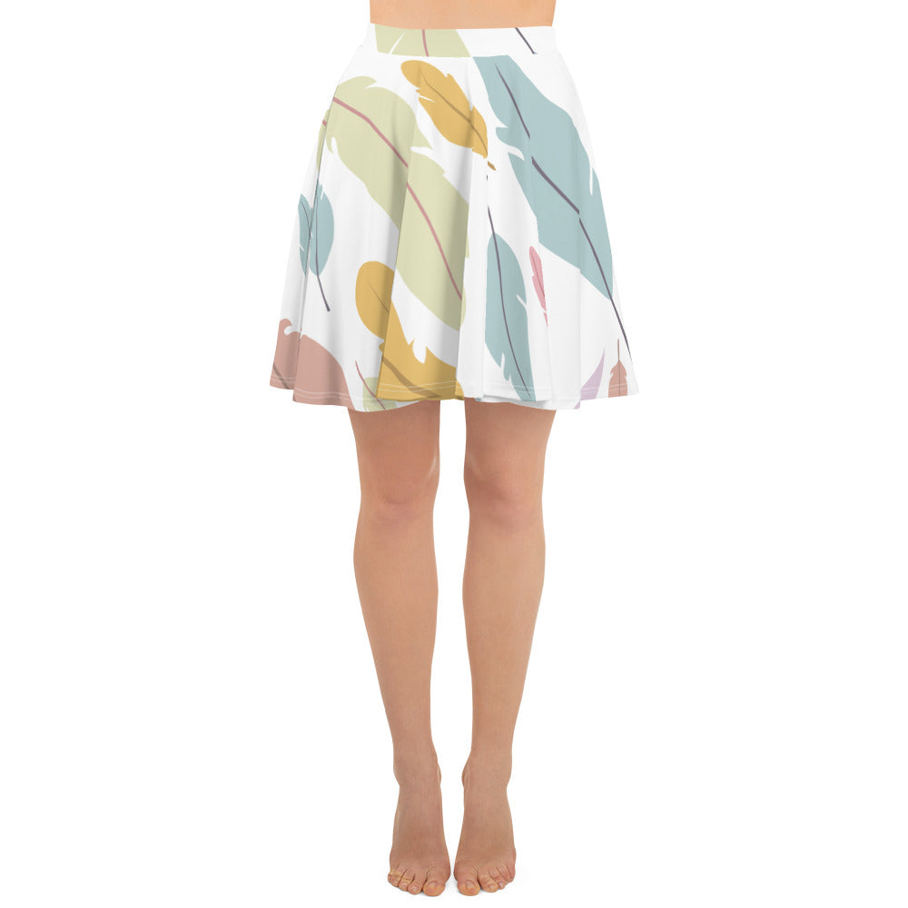 Preppy Feather-Print Skater Mini Skirt