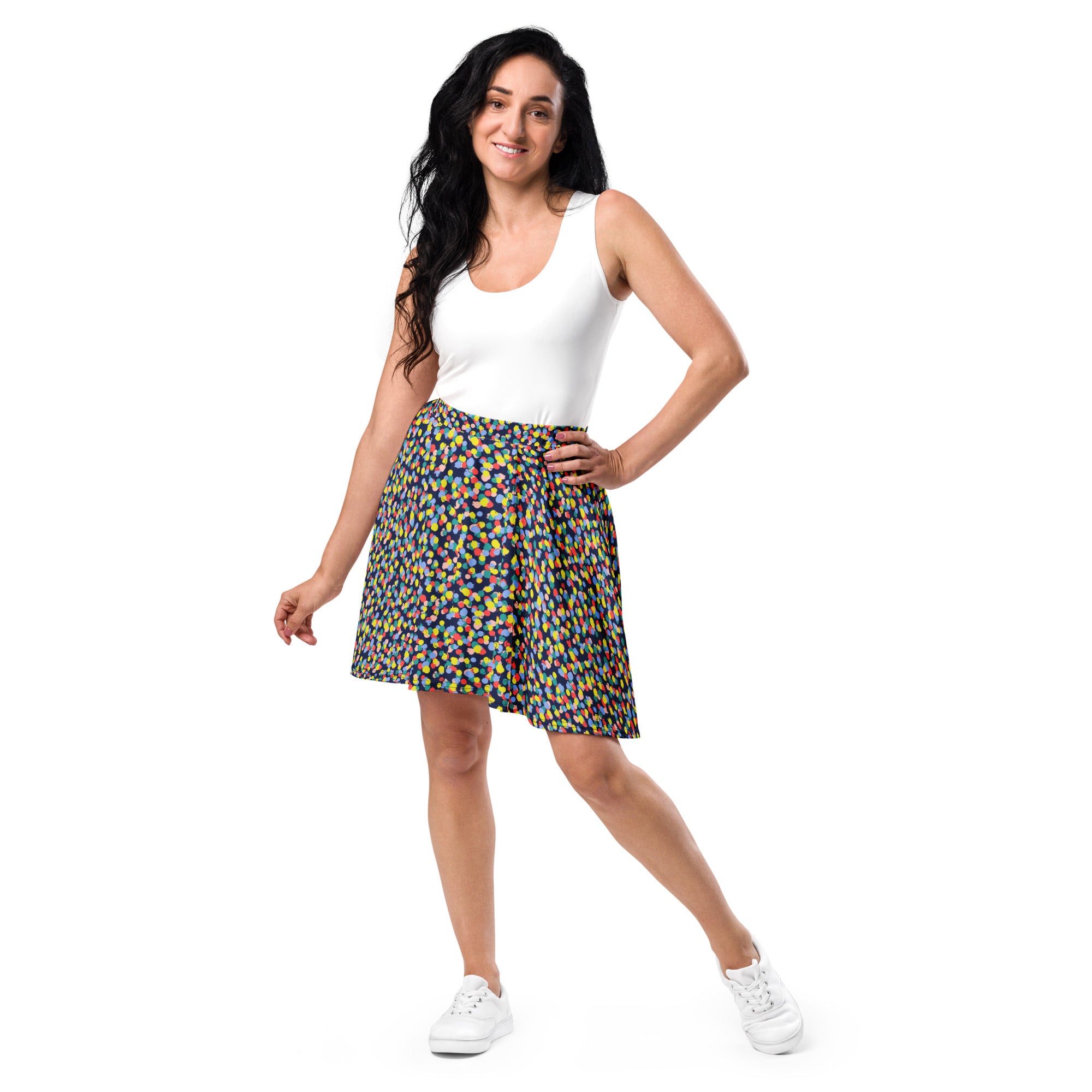 Preppy Multi Colored Circle Black Skate Skirt