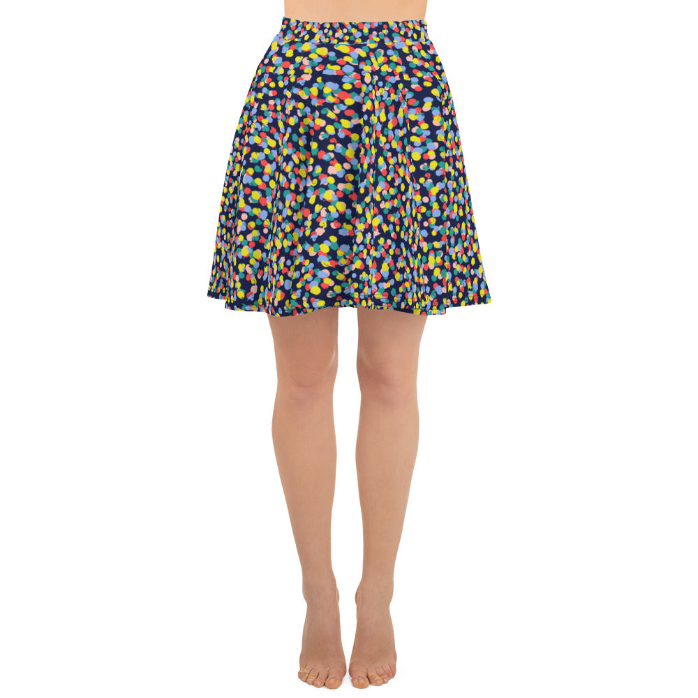 Preppy Multi Colored Circle Black Skate Skirt