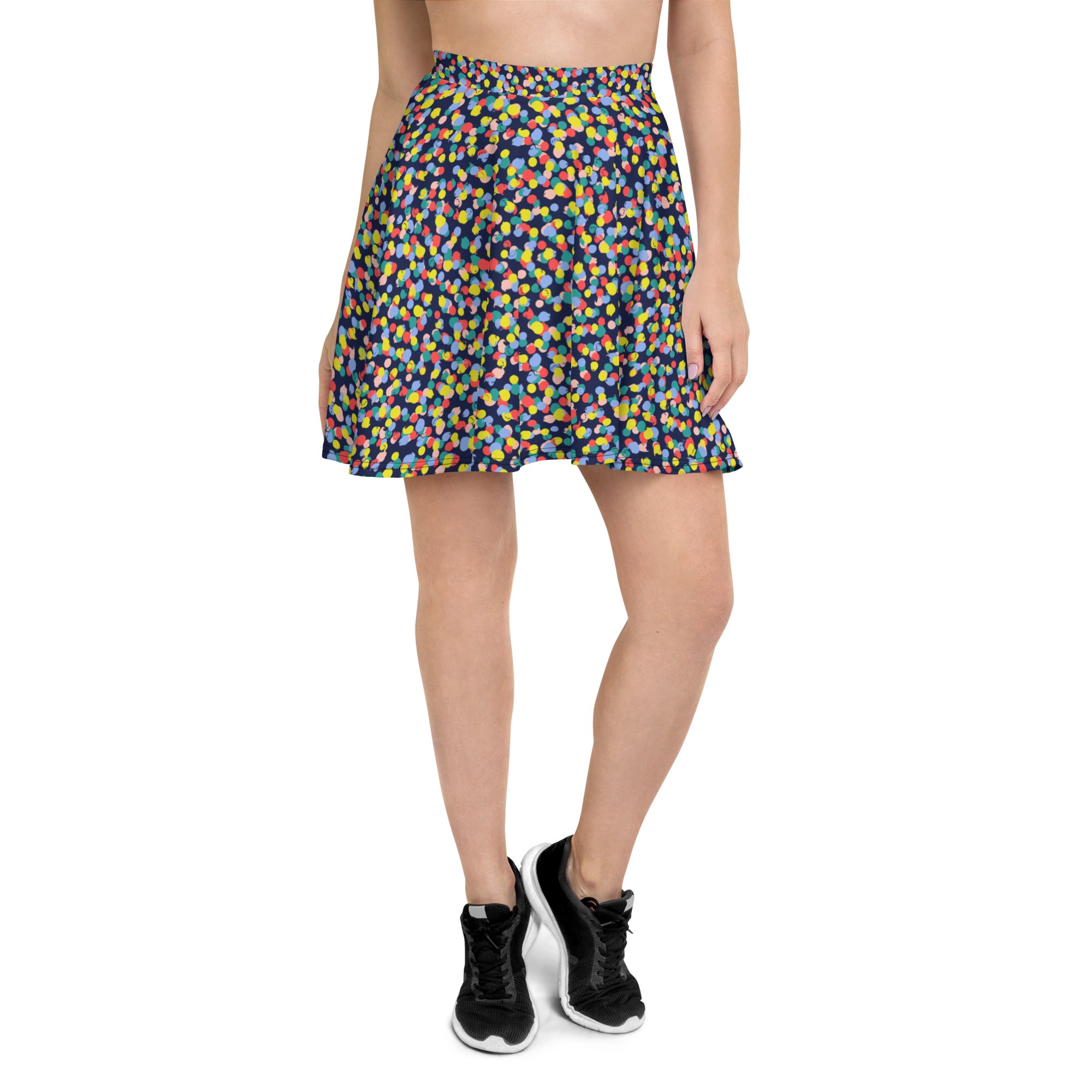 Preppy Multi Colored Circle Black Skate Skirt
