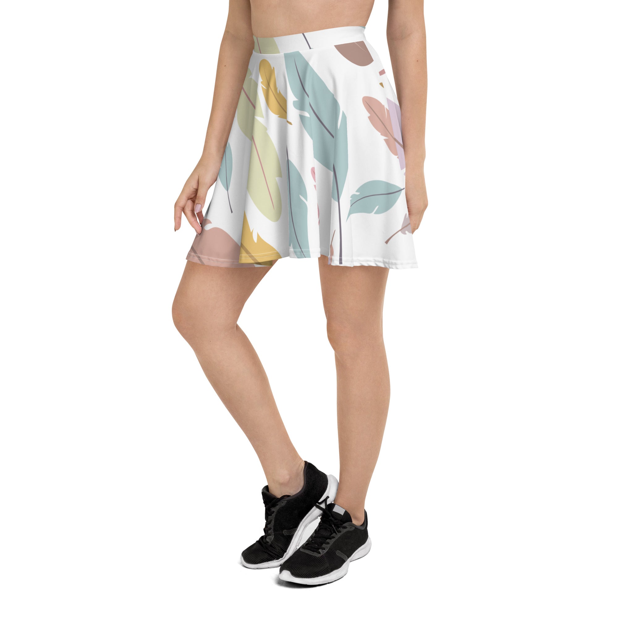 Preppy Feather-Print Skater Mini Skirt