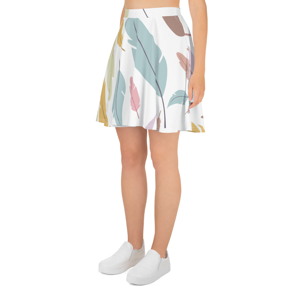 Preppy Feather-Print Skater Mini Skirt