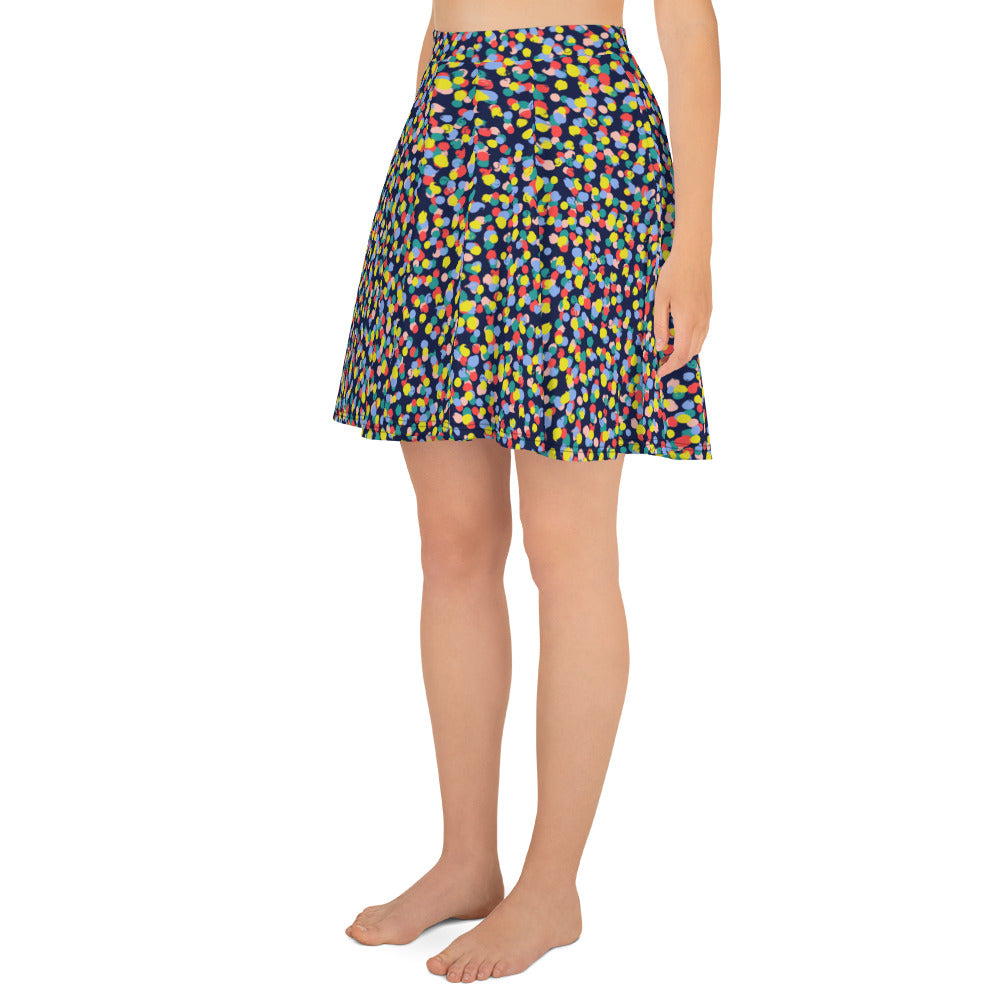Preppy Multi Colored Circle Black Skate Skirt