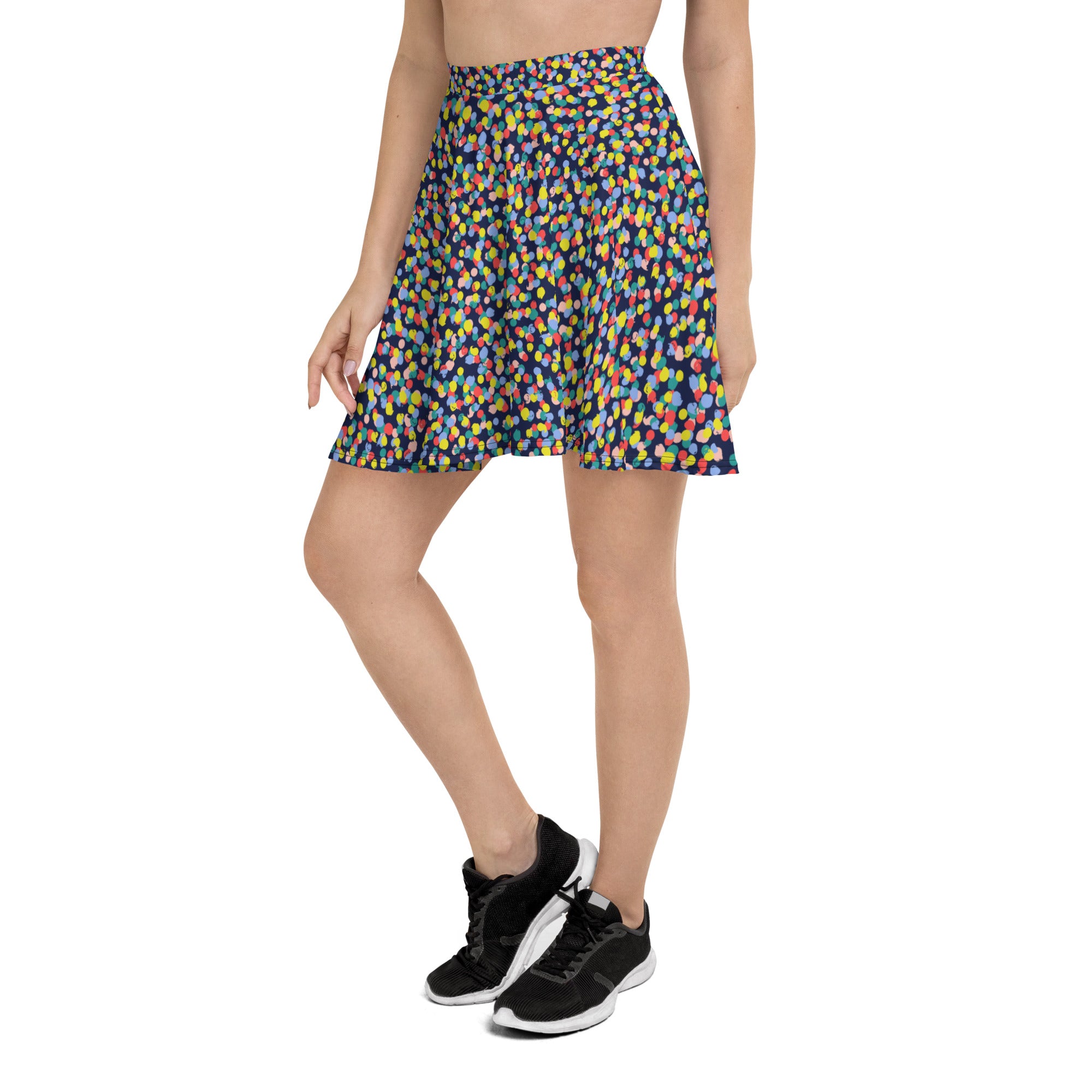Preppy Multi Colored Circle Black Skate Skirt