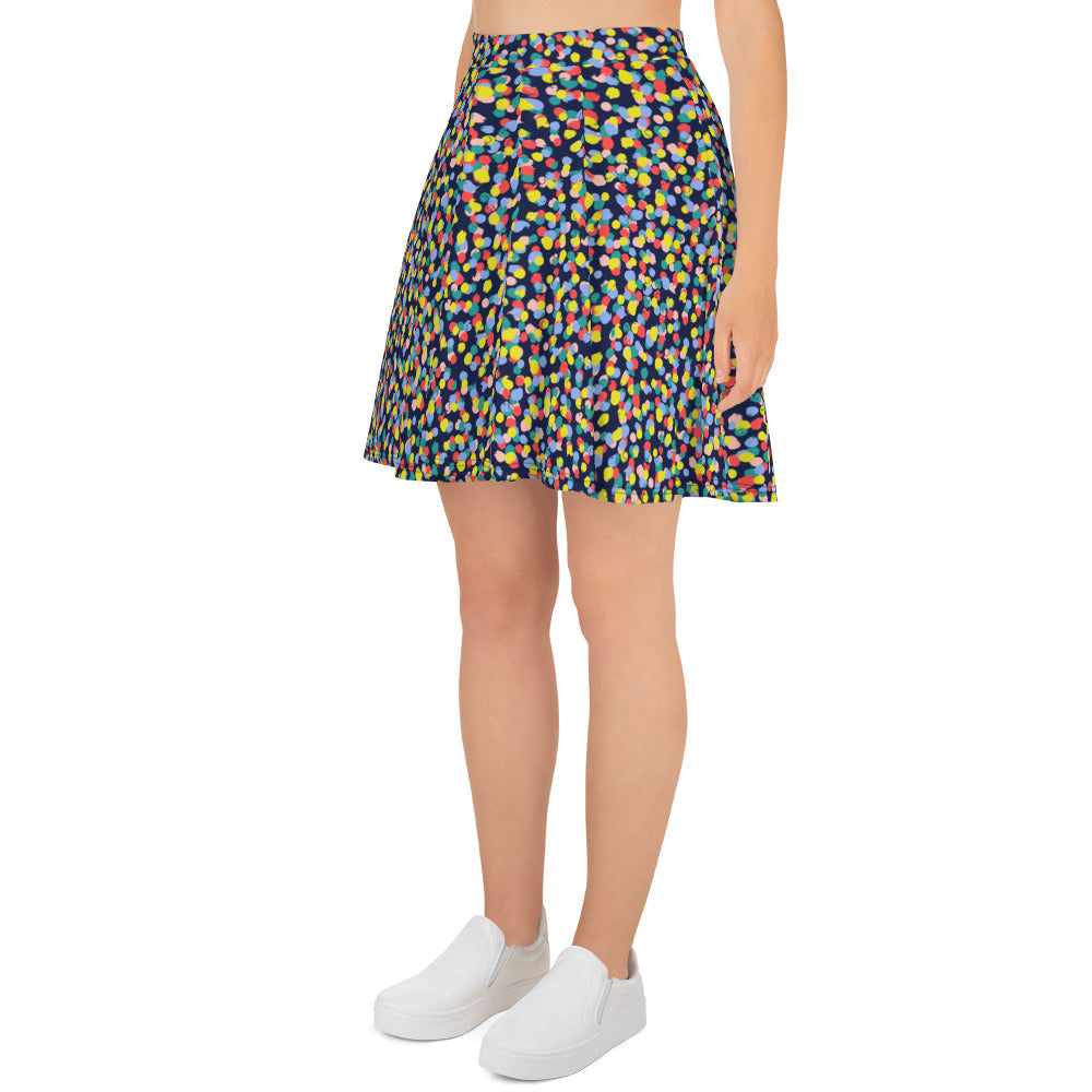 Preppy Multi Colored Circle Black Skate Skirt
