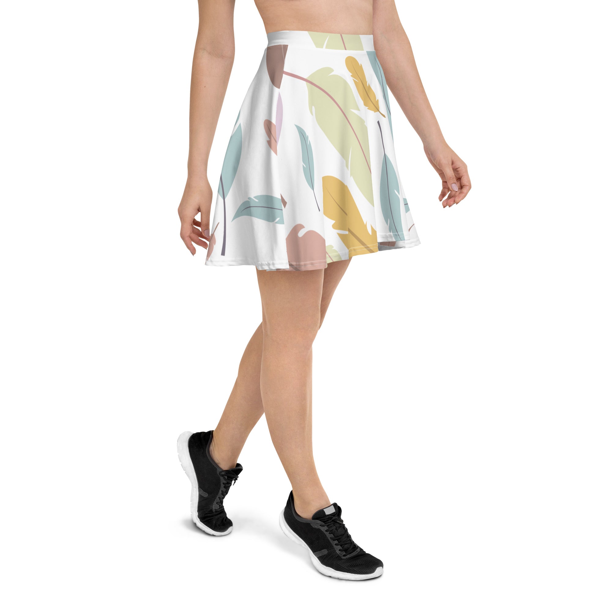 Preppy Feather-Print Skater Mini Skirt